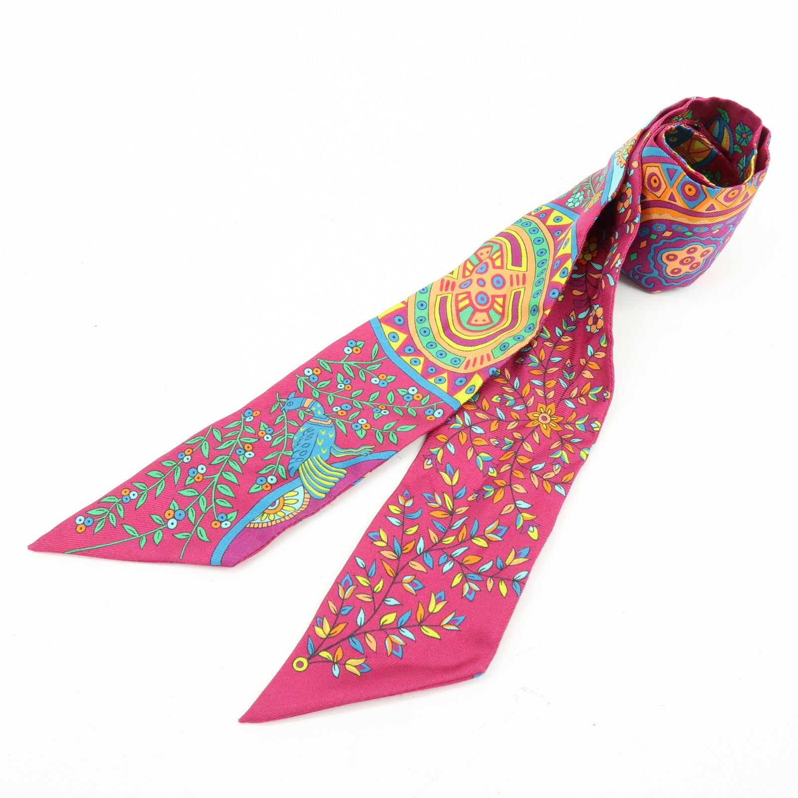 HERMES 100% Silk Twilly LARBRE DE VIE Flower Print Purple