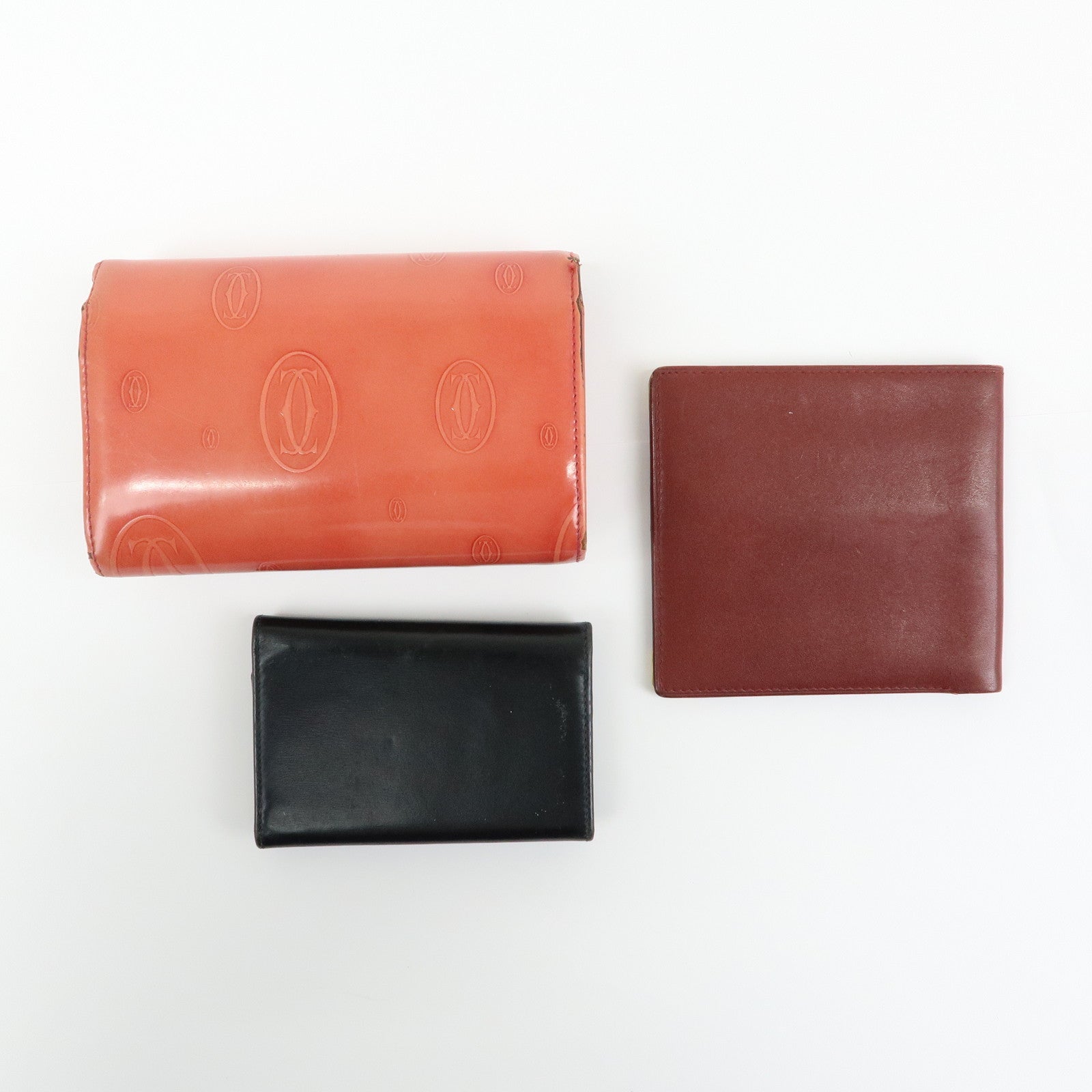 Cartier Set of 3 Leather Wallet 6 Rings Key Case Bordeaux Black