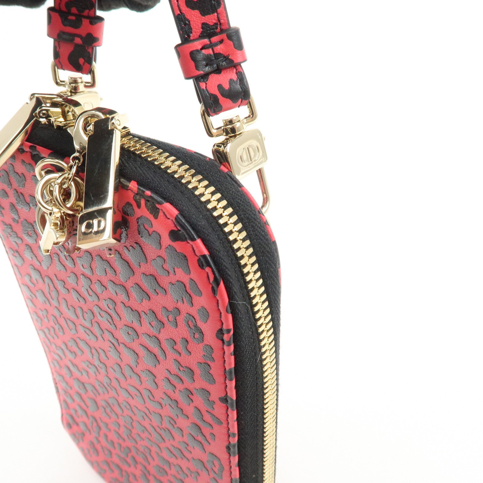 Christian Dior Lady Dior Leopard Print Phone Holder Phone Case Red