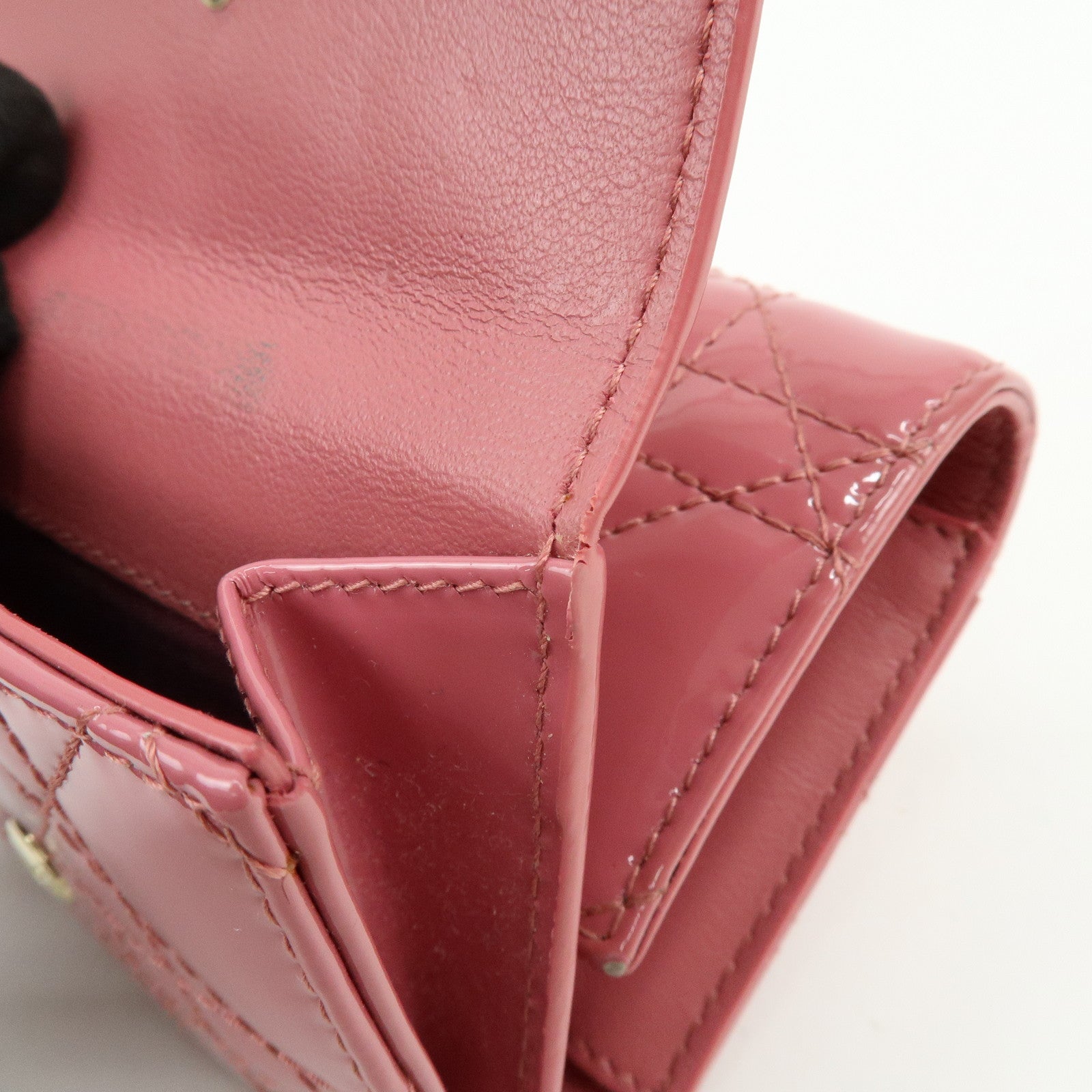 Christian Dior Canage Patent Leather Compact Wallet Pink