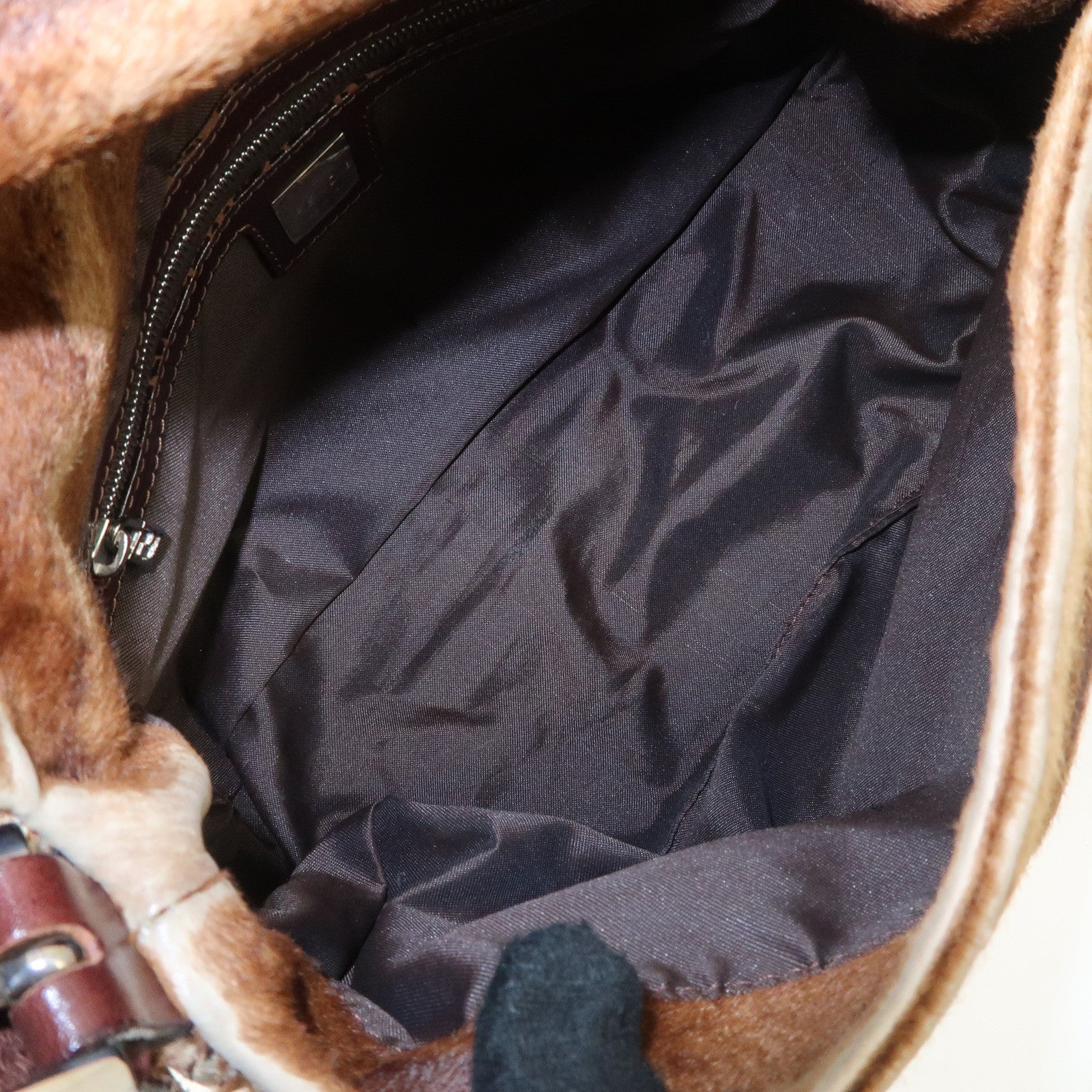 FENDI Mamma Baguette Unborn Carf Leather Shoulder Bag Brown 26323 Used