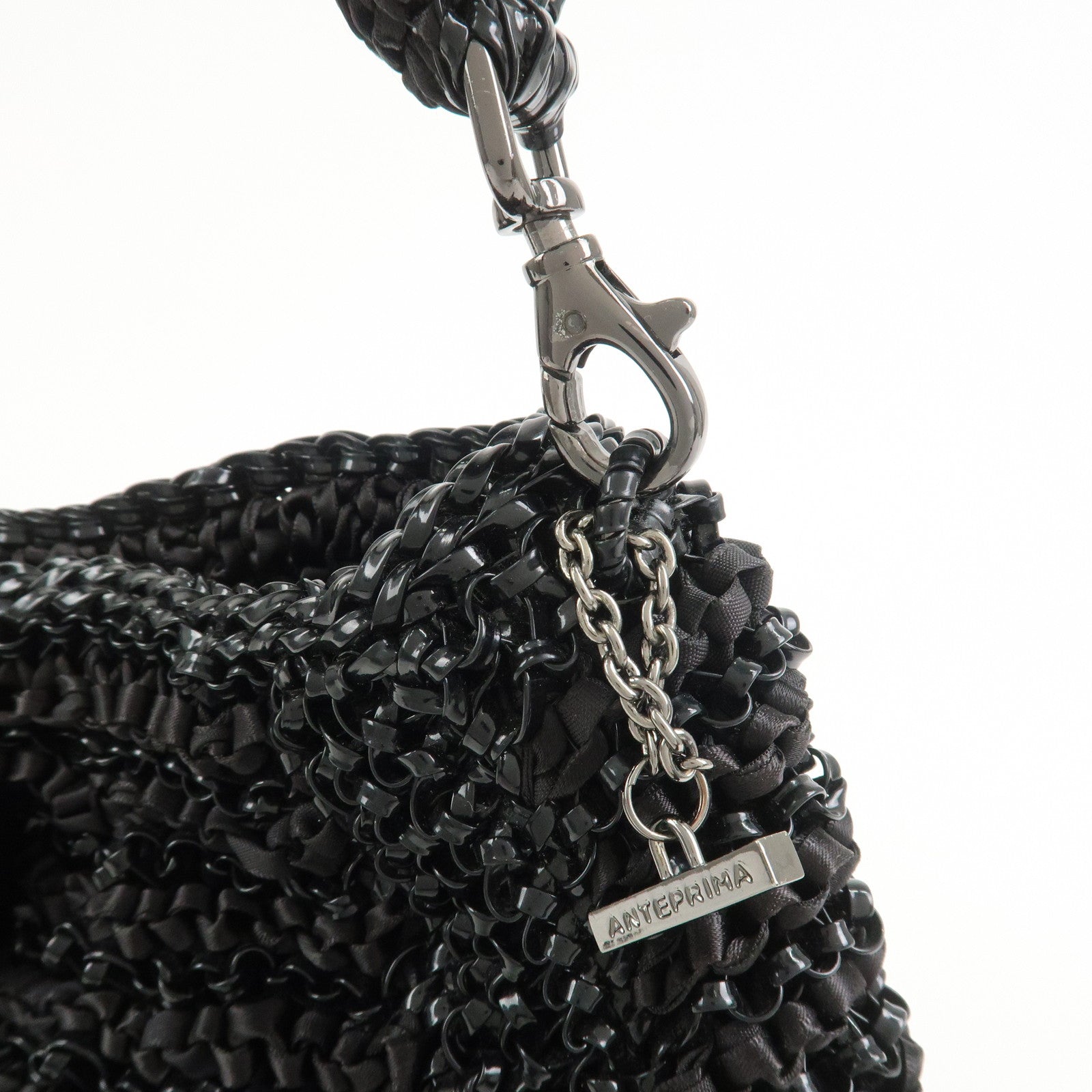 ANTEPRIMA Wire Bag PVC Satin Ribbon Shoulder Bag Hand Bag Black