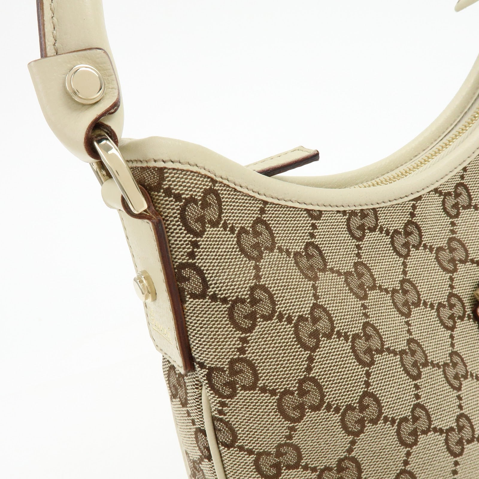 Gucci Abbey GG Canvas Leather Shoulder Bag Beige White 130738