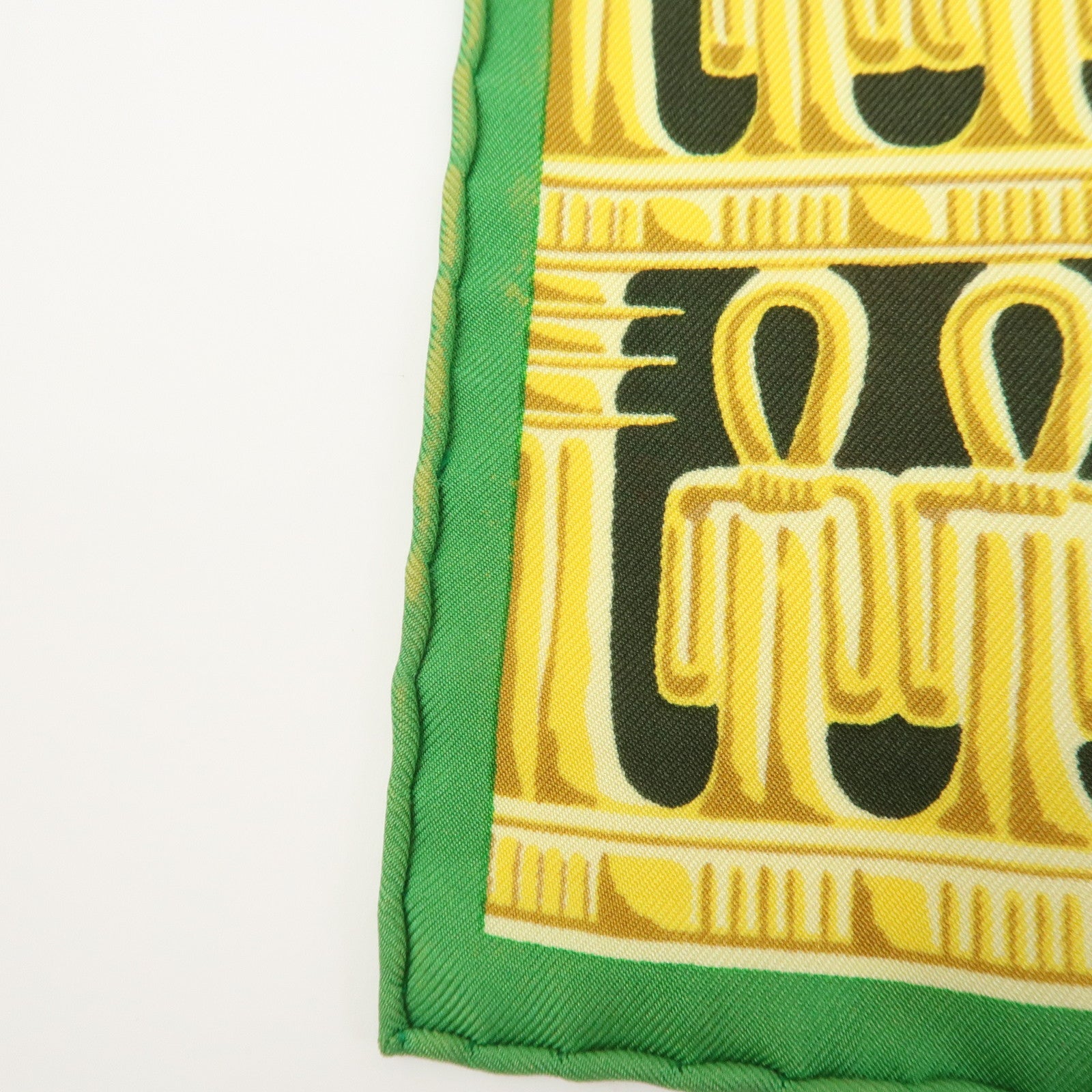 HERMES Carre 90 Silk 100% Scarf TUTANKHAMUN Green Gold