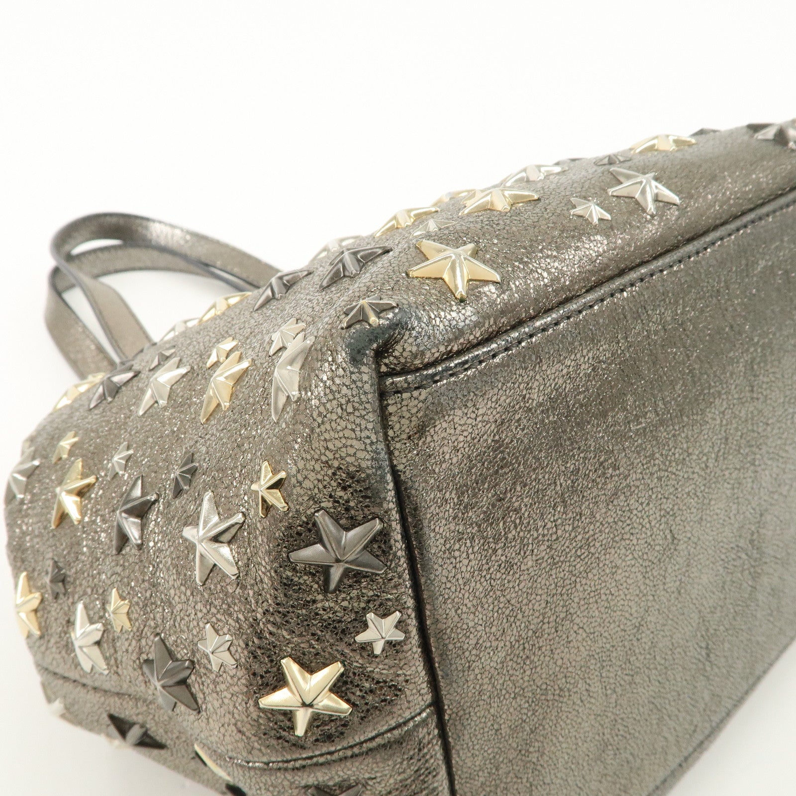 JIMMY CHOO Sophia Studs Leather Tote Bag Shoulder Bag Silver