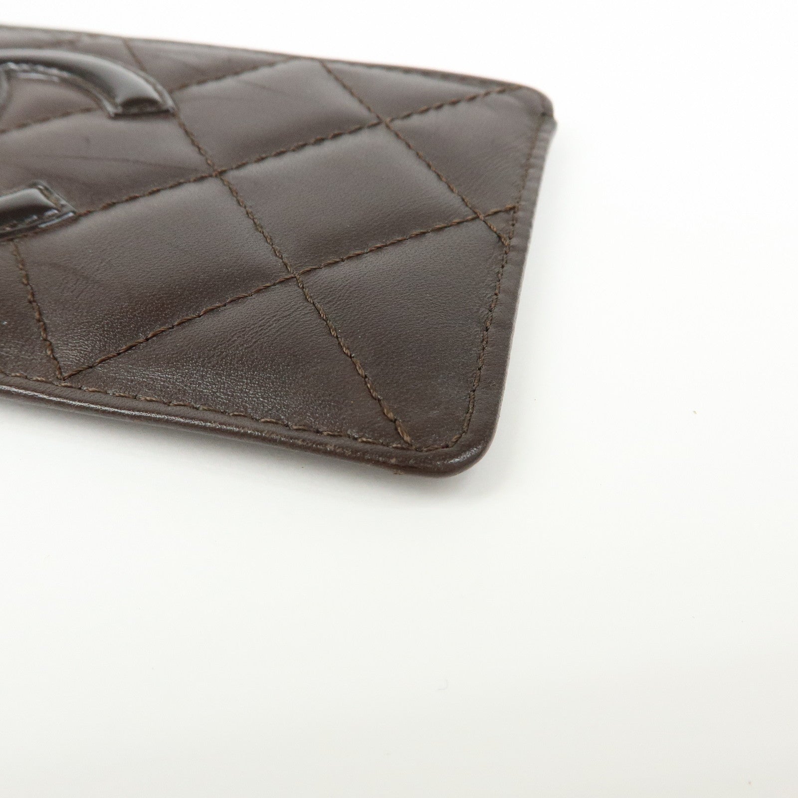CHANEL Cambon Line COCO Mark Lamb Skin Leather Card Case A26725
