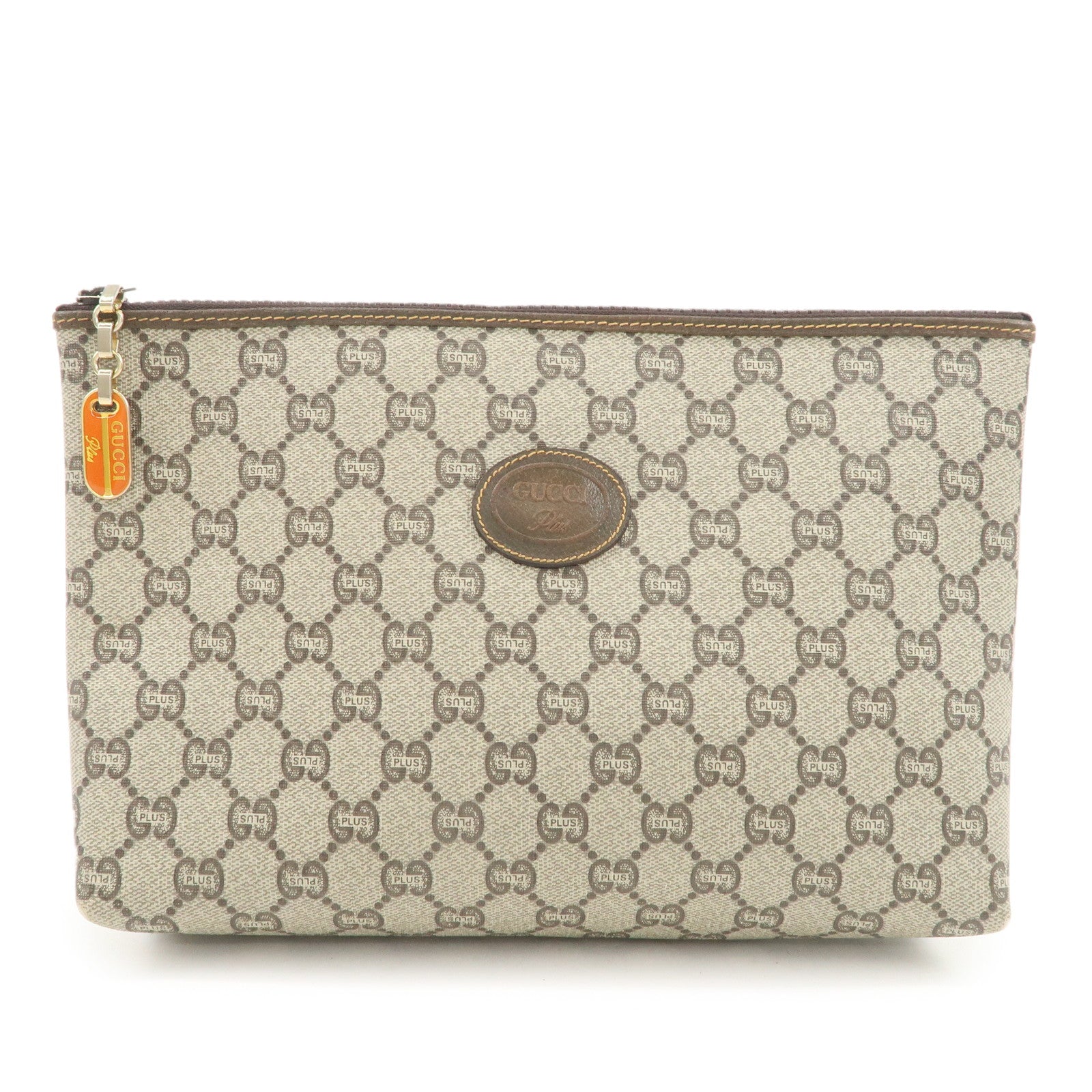 GUCCI GG Plus PVC Leather Clutch Bag Second Bag Beige Brown Used