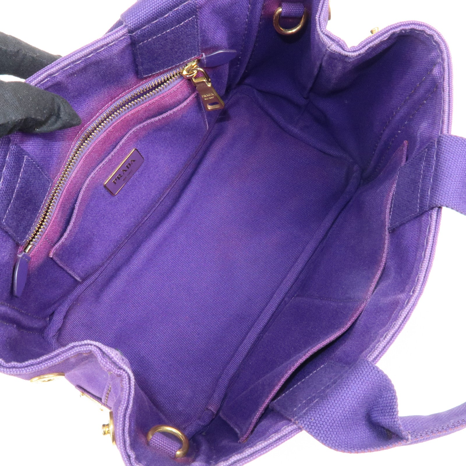 PRADA Logo Canapa Mini Canvas 2Way Tote Shoulder Bag Purple BN2439 Used