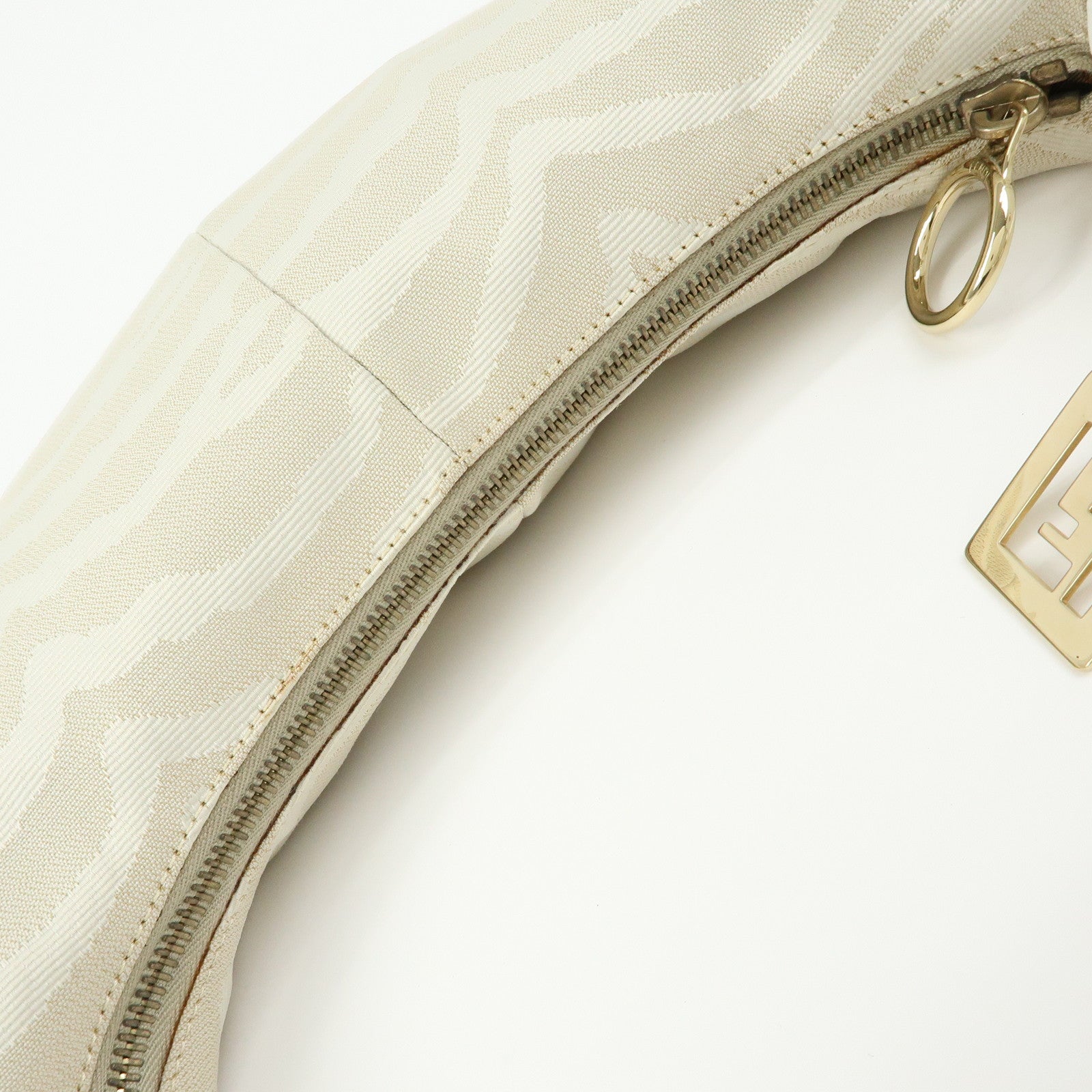 FENDI Canvas Leather Hand Bag Shoulder Bag Light Beige White 8BR391