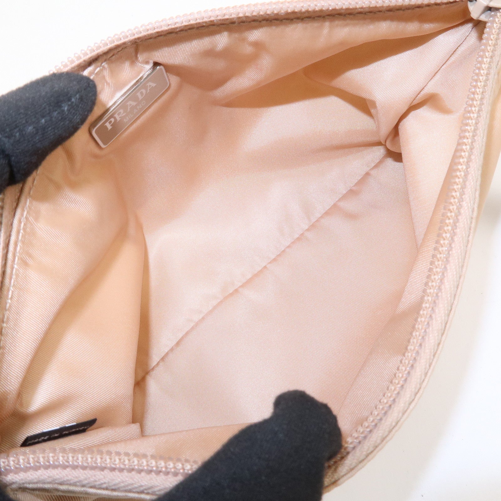 PRADA Triangle Logo TESSUTO Hand Bag Pouch Beige 1NH545