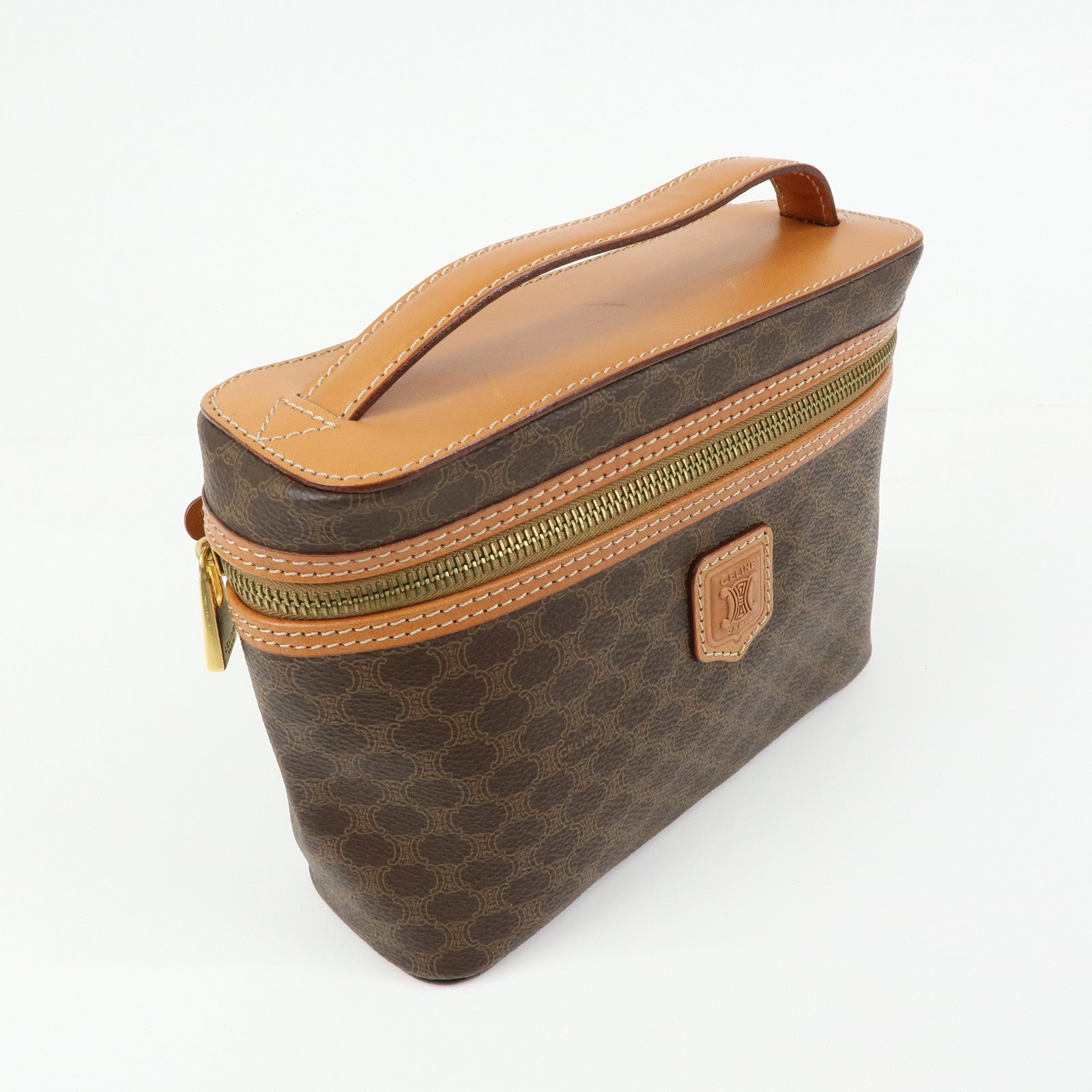 CELINE Macadam PVC Leather Hand Bag Vanity Bag Pouch Brown