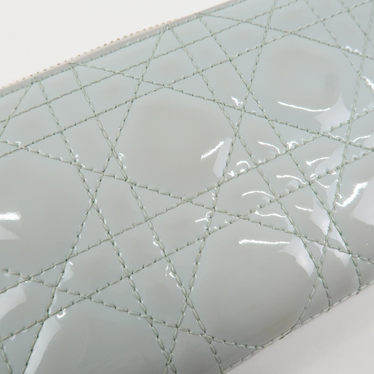 Christian Dior Cannage Patent Leather Zippy Long Wallet Light Blue Used