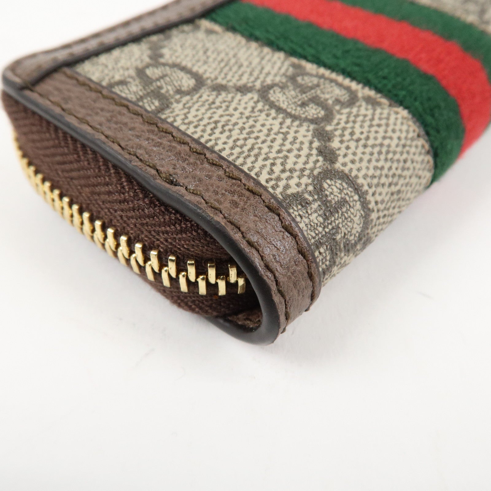 GUCCI Ophidia Sherry Zip Around Key Case Coin Case Beige Brown 523157 Used