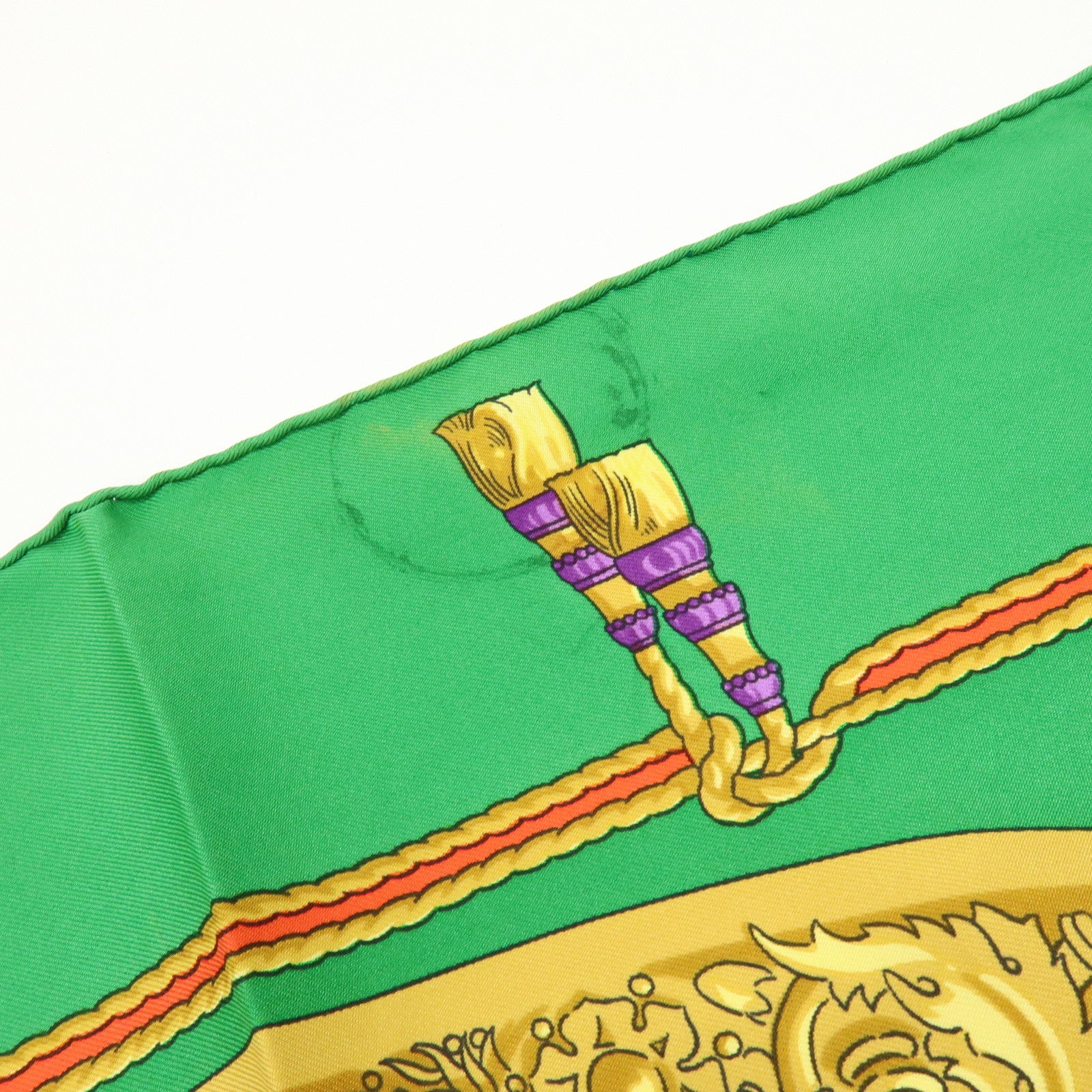 HERMES Carre 90 Set of 2 Silk 100% Scarf Green Gold Ivory