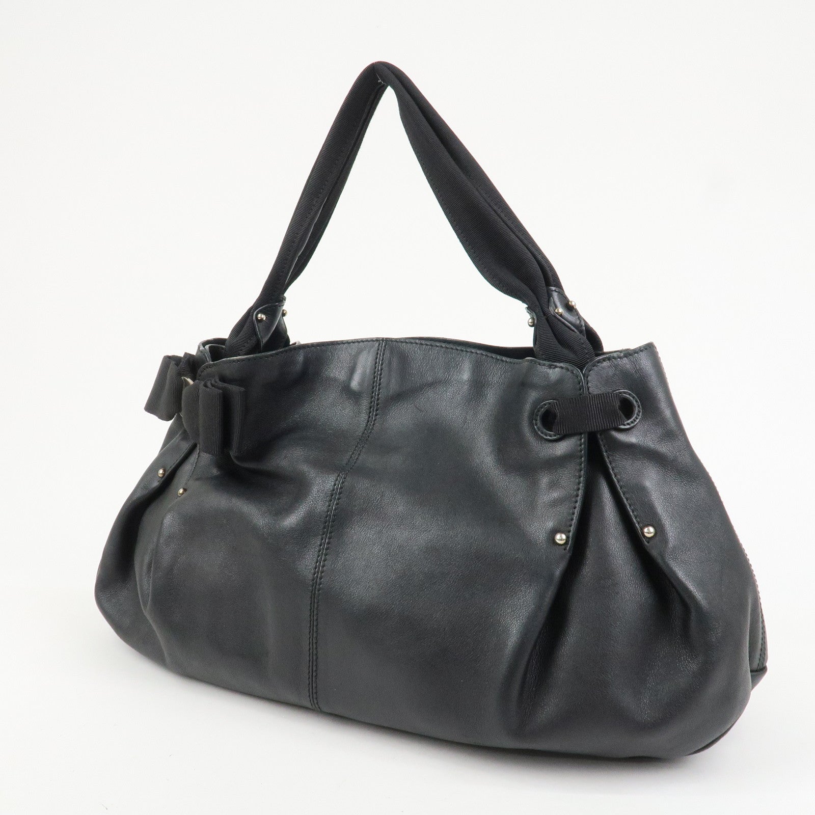 Ferragamo Vara Ribbon Leather Hand bag Shoulder Bag Black