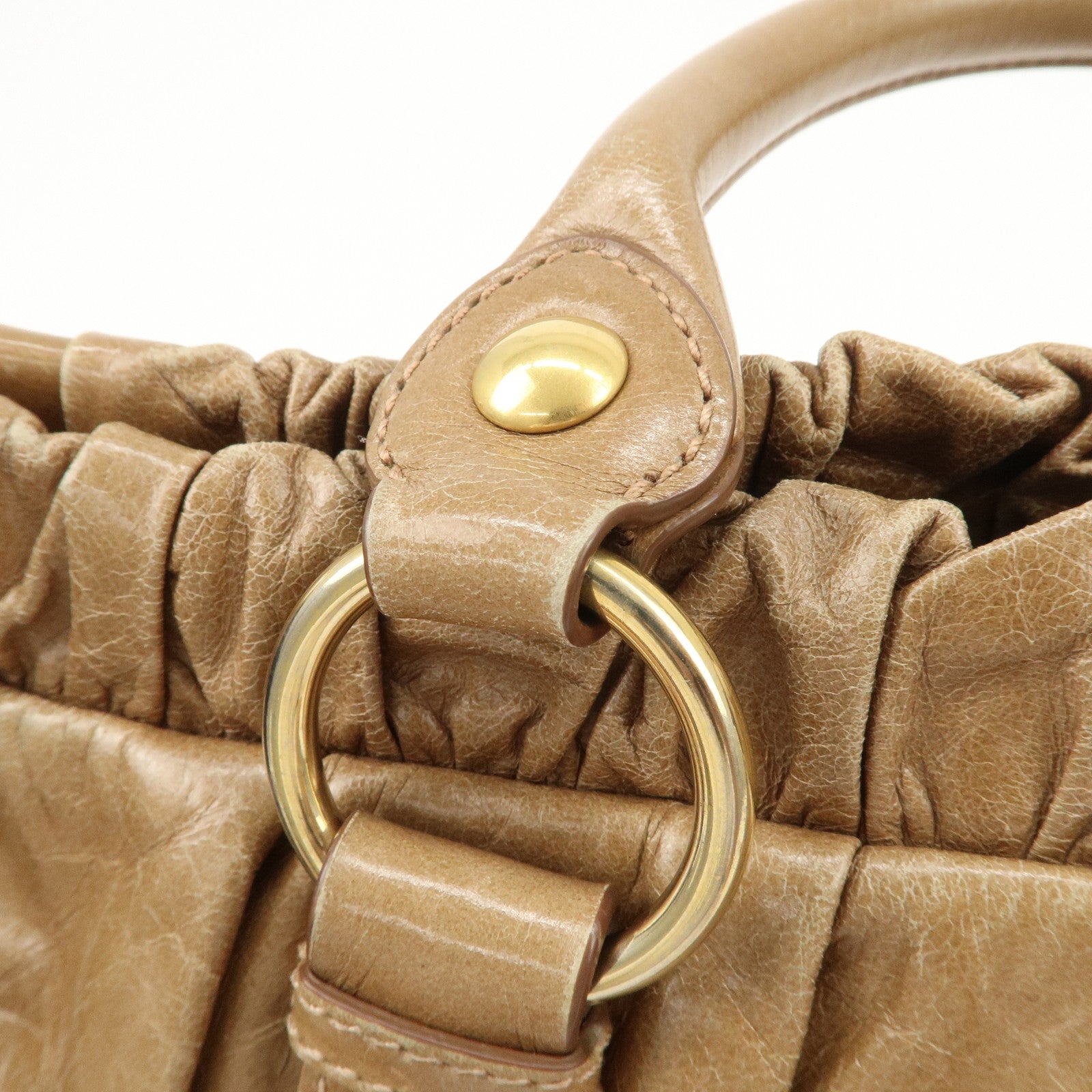 MIU MIU Leather 2Way Bag Hand Bag Shoulder Bag Brown RN0647