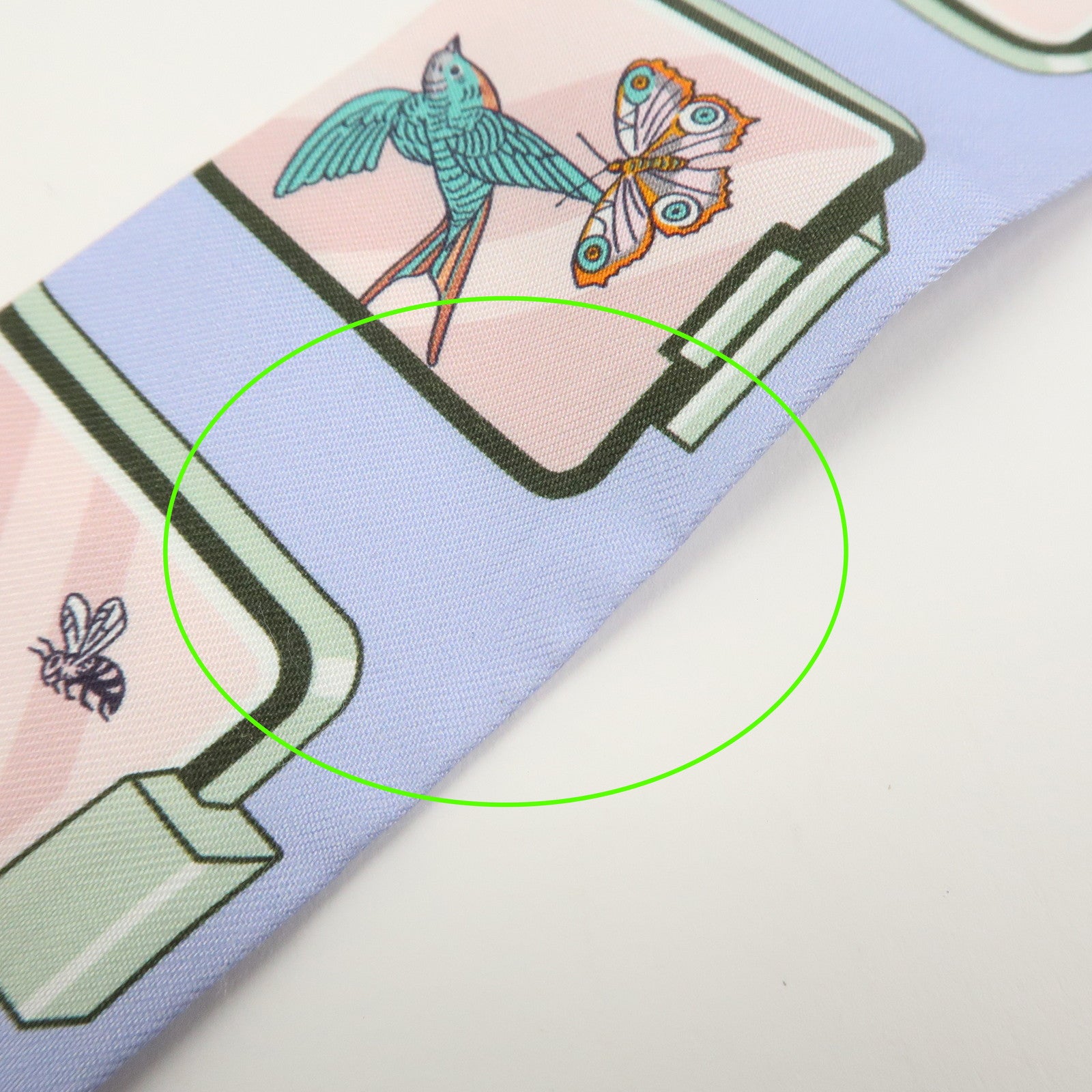 HERMES Twilly Silk 100% HERMES STORY Scarf Light Blue
