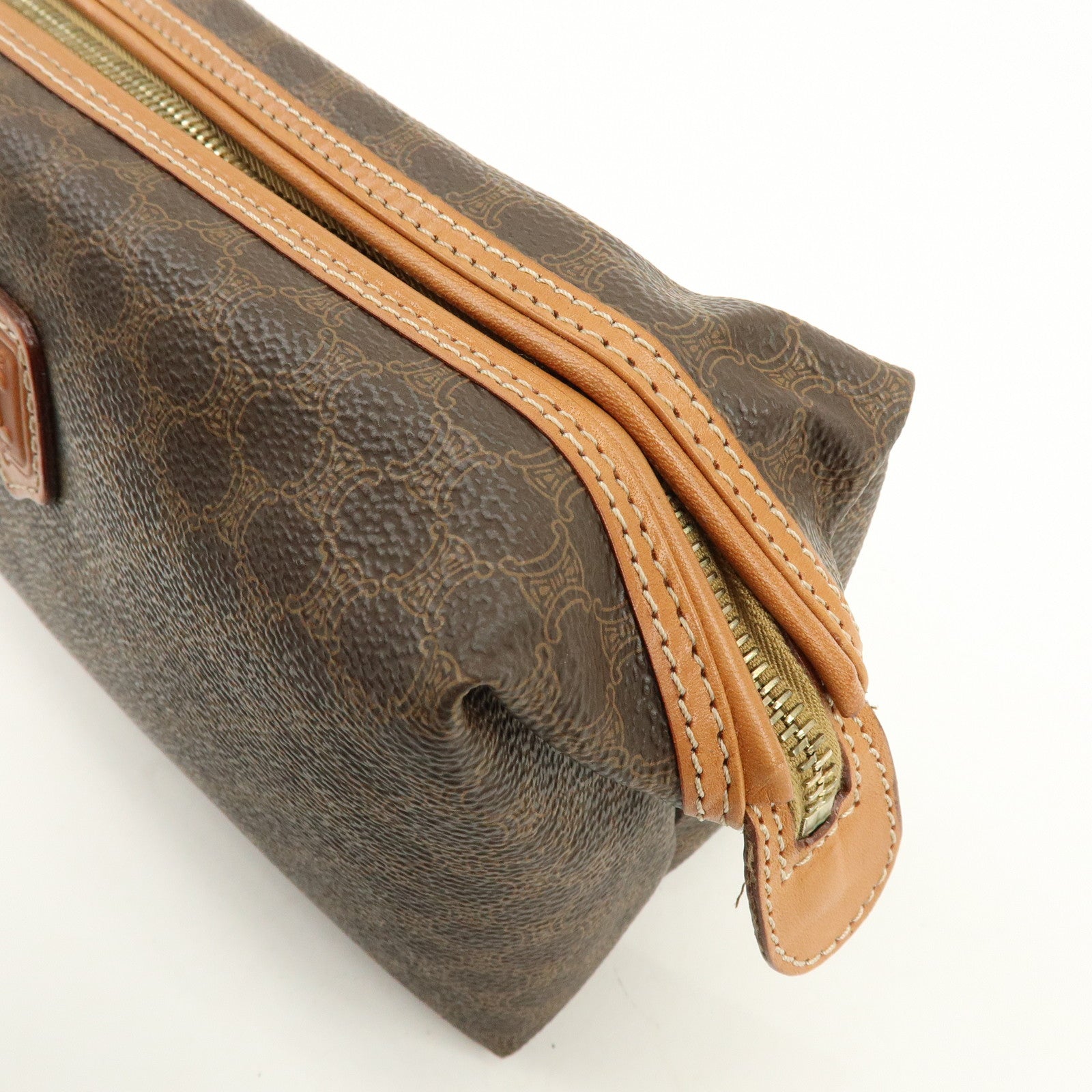 CELINE Macadam PVC Leather Pouch Cosmetic Pouch Brown