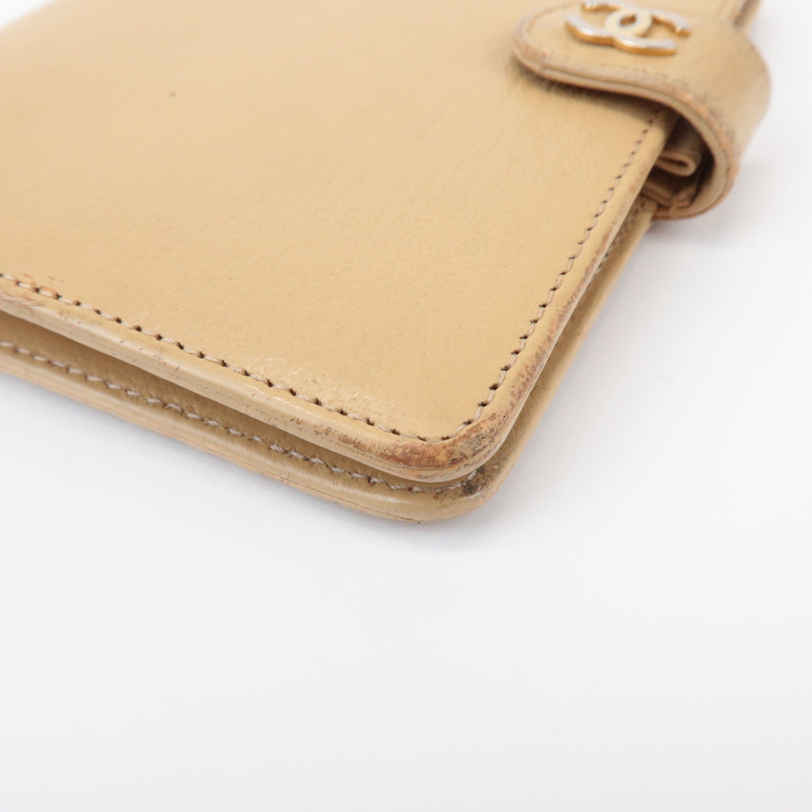 CHANEL COCO Mark Calf Leather Agenda Cover Planner Cover Beige