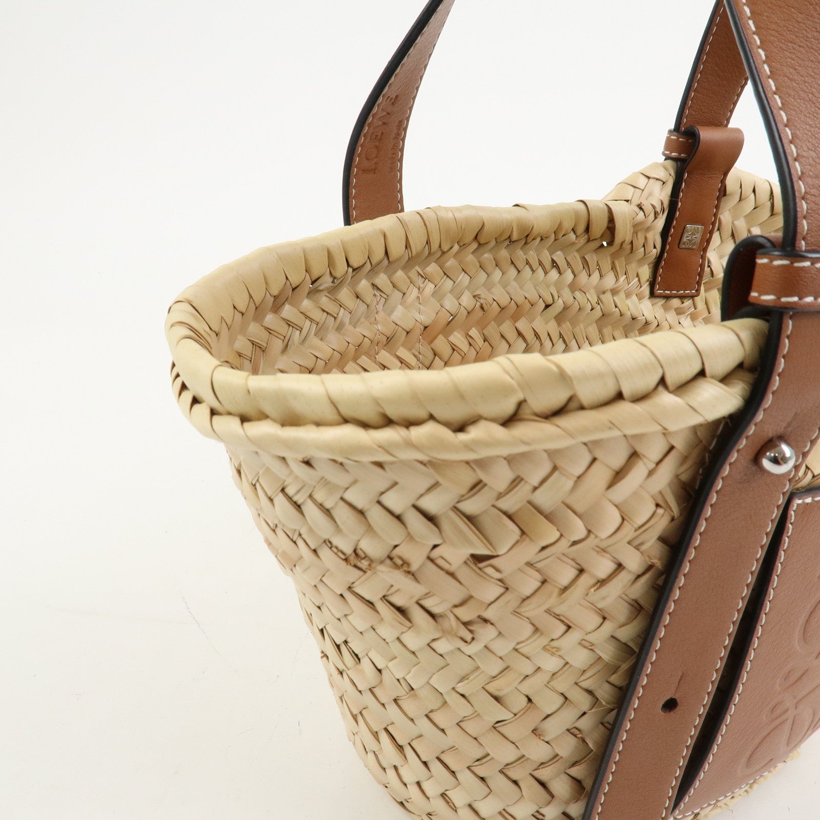 LOEWE Anagram Raffia Calf Leather Hand Bag Tote Bag Natural Tan