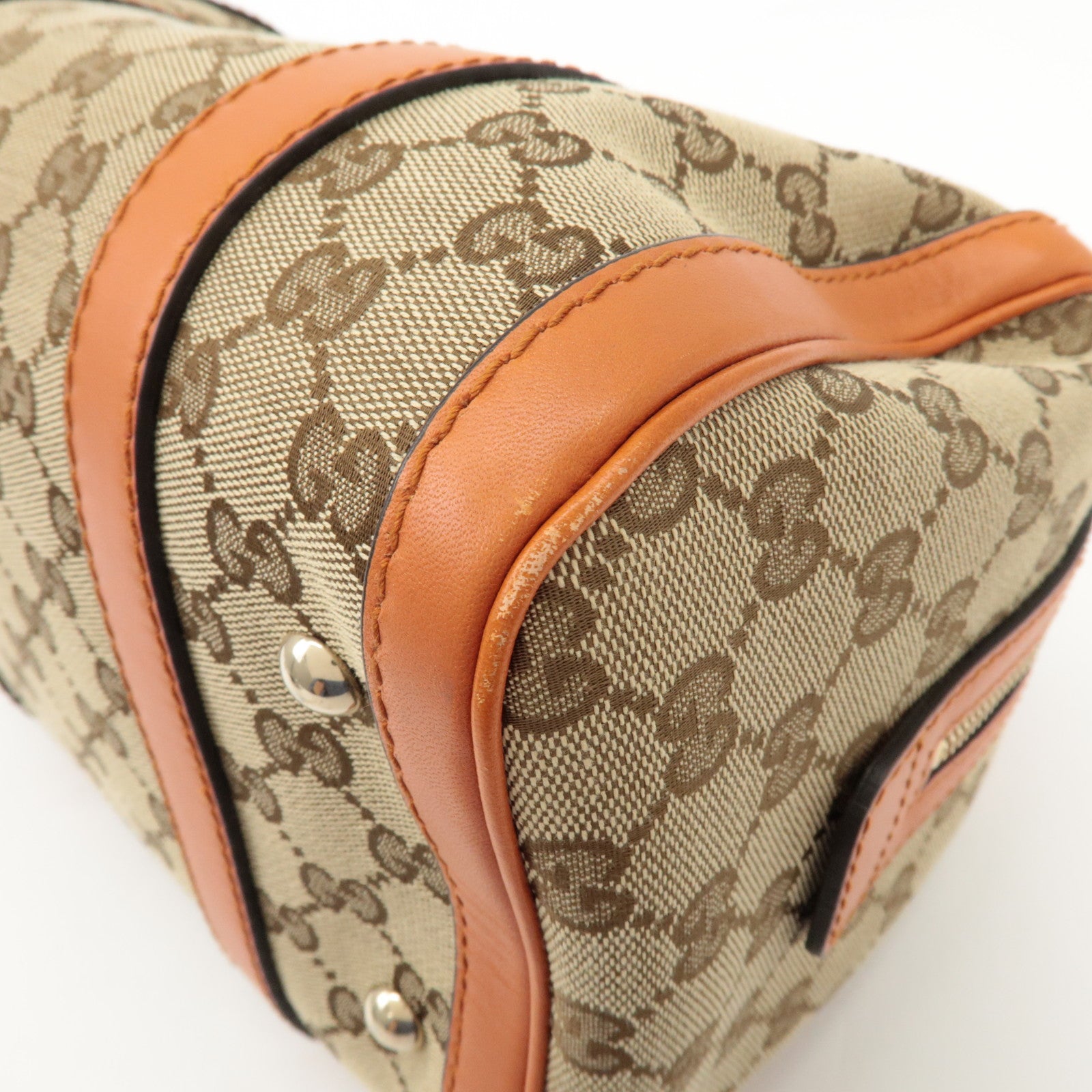 GUCCI GG Canvas Leather 2Way Mini Boston Bag Orange Beige 269876 Used