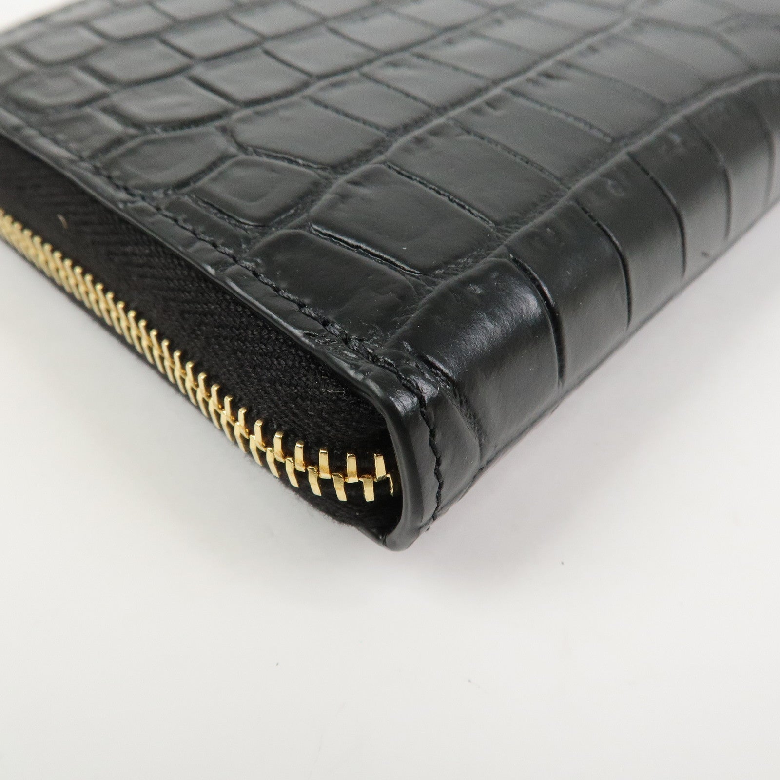 SAINT LAURENT Logo Emboss Leather Zippy Long Wallet Black
