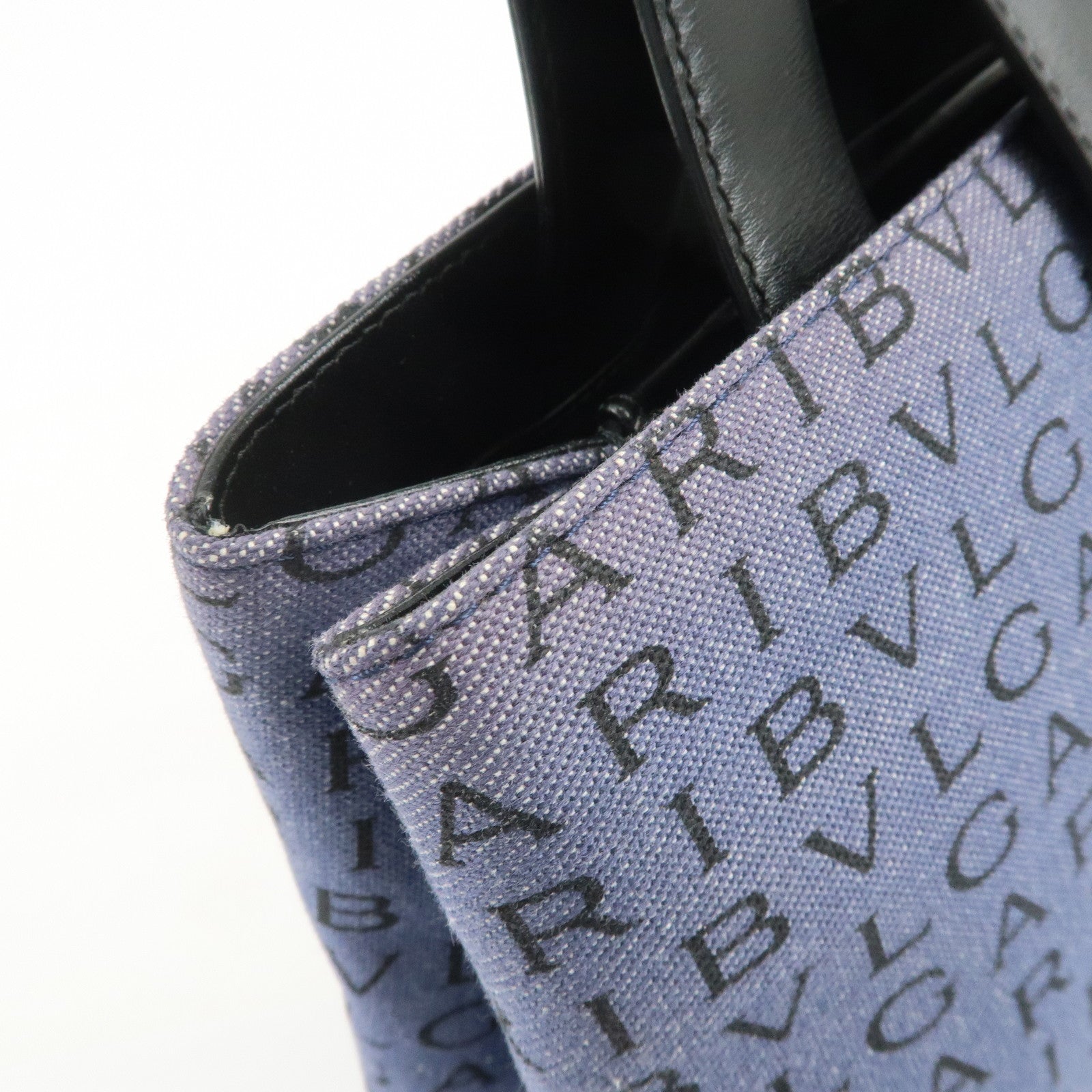 BVLGARI Logo Mania Denim Leather Shoulder Bag Hand Bag Blue Black