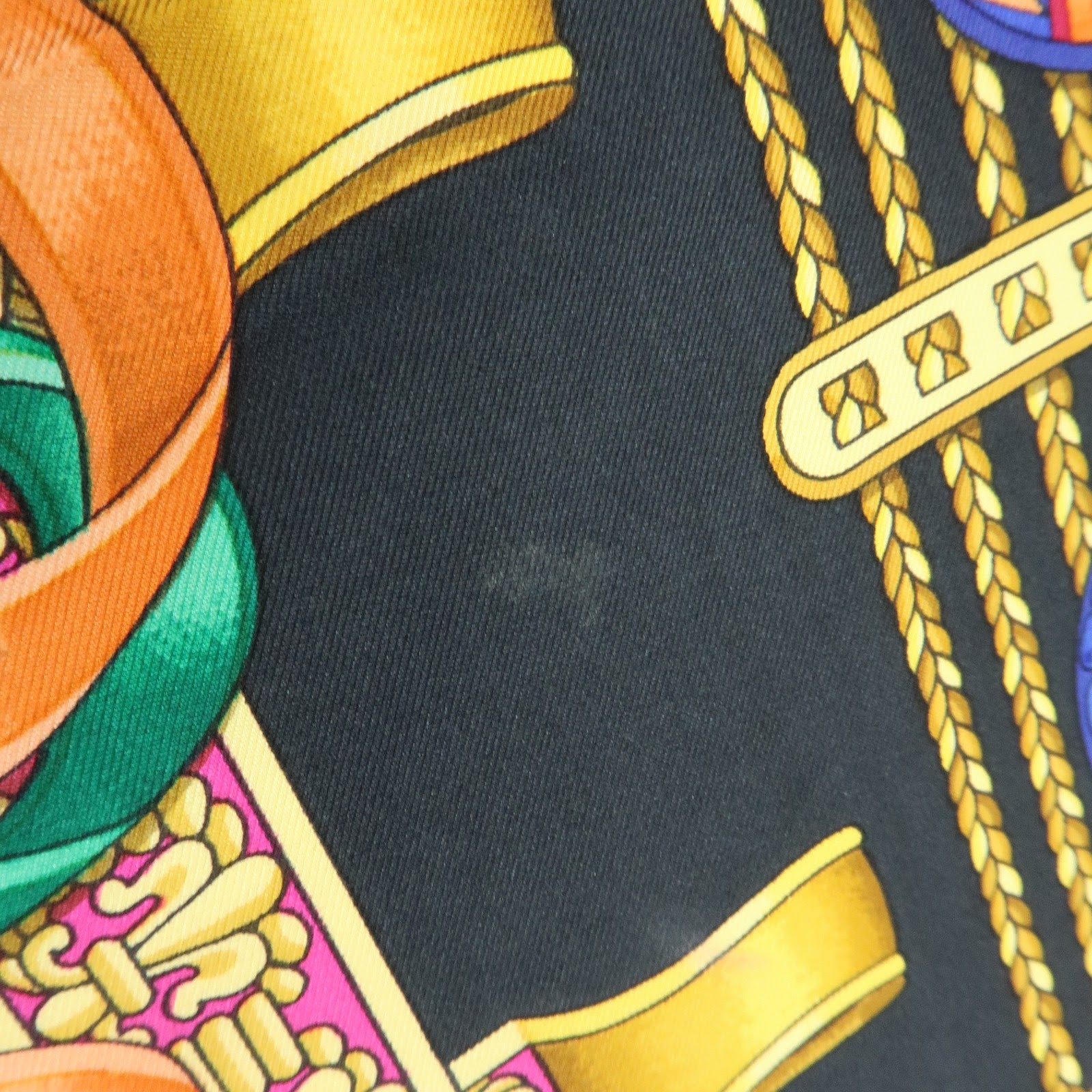 HERMES Carre 90 Silk 100% Scarf LES RUBANS DU CHEVAL Black