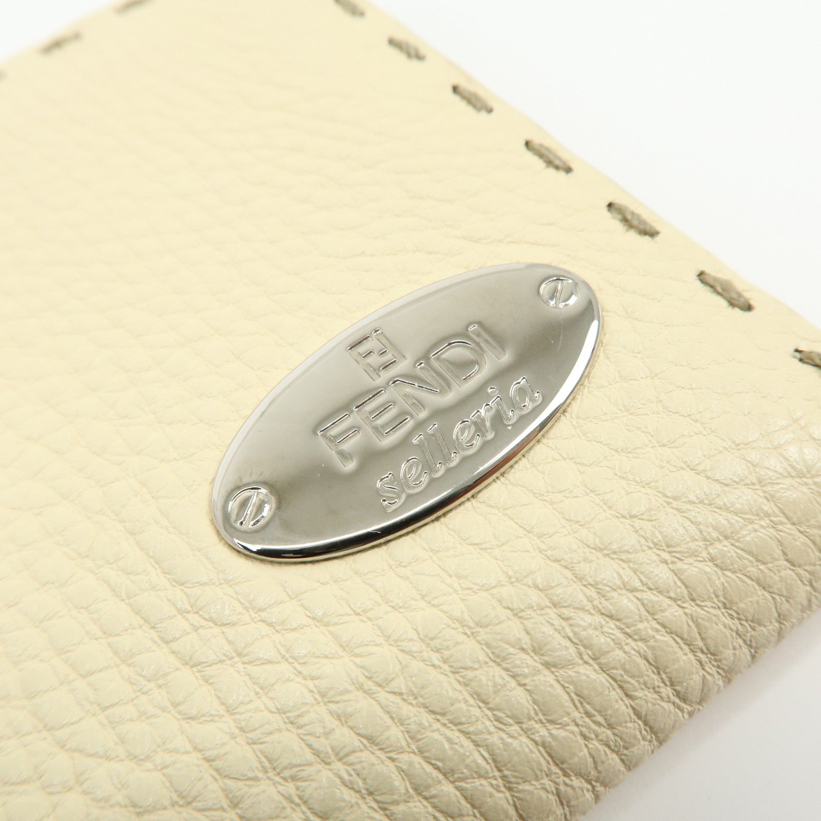 FENDI Selleria Calf Leather Long Wallet Ivory 8M0144