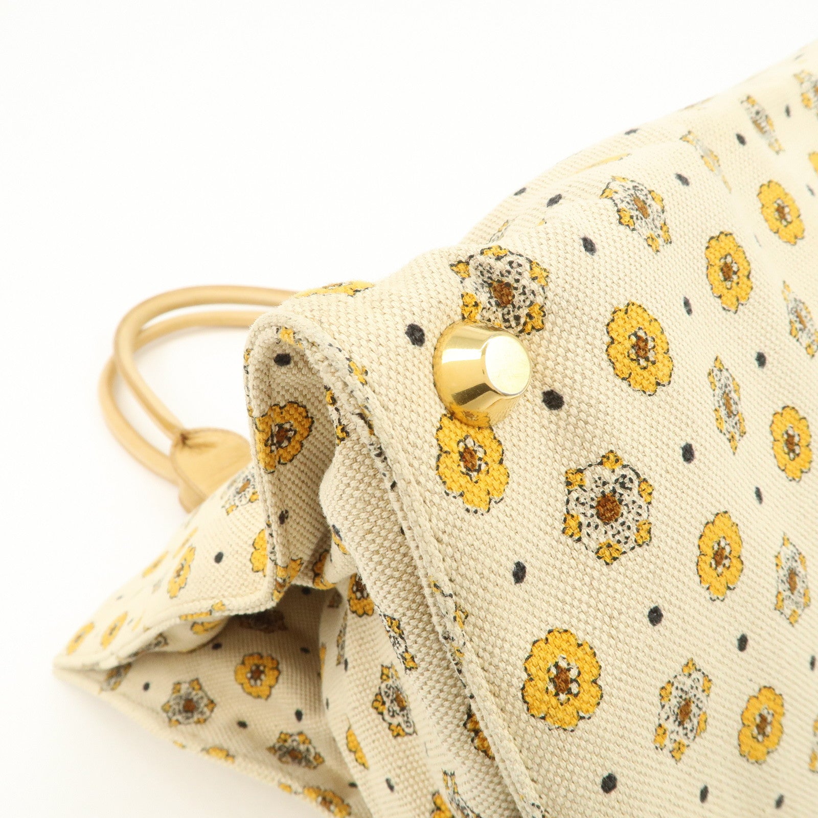 MIU MIU Canvas Leather Tote Bag Hand Bag Flower Motif Beige