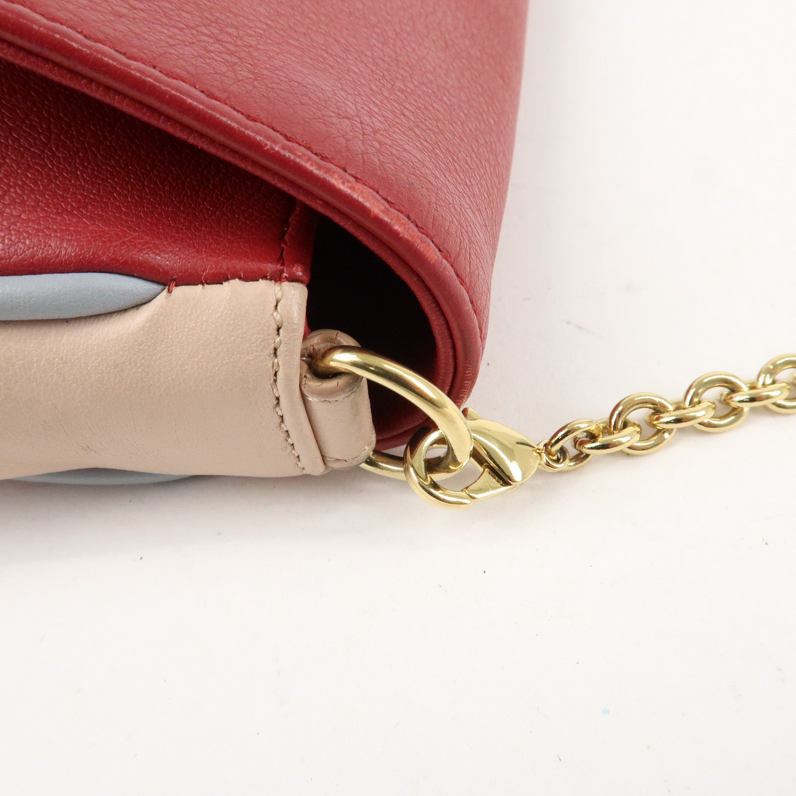 FENDI Leather Chain Shoulder Bag Purse Crossbody Bag Red 8M0276 Used