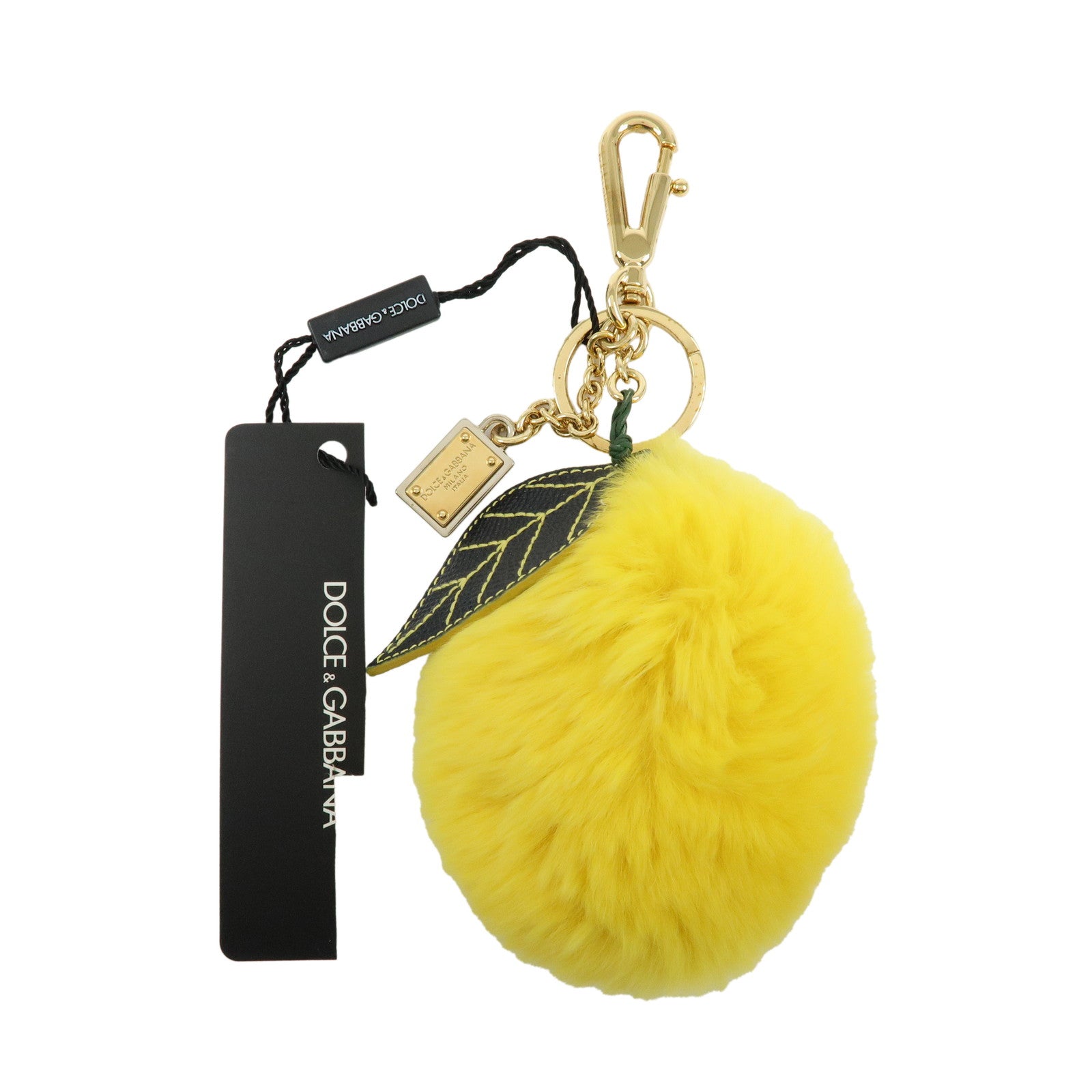 Dolce&Gabbana Fur Leather Lemon Motif Bag Charm Key Chain Yellow