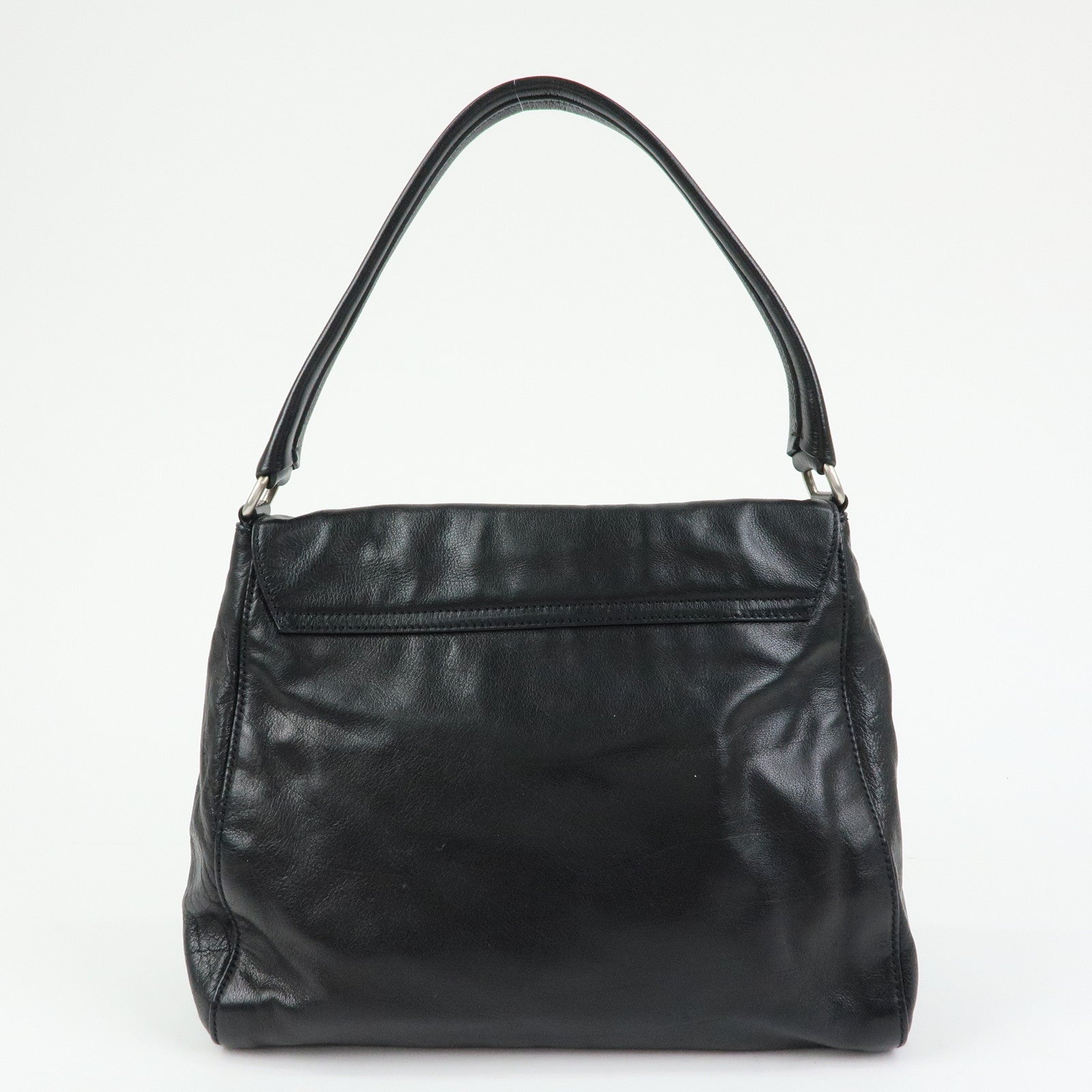 PRADA Triangle Logo Leather Hand Bag Shoulder Bag Black