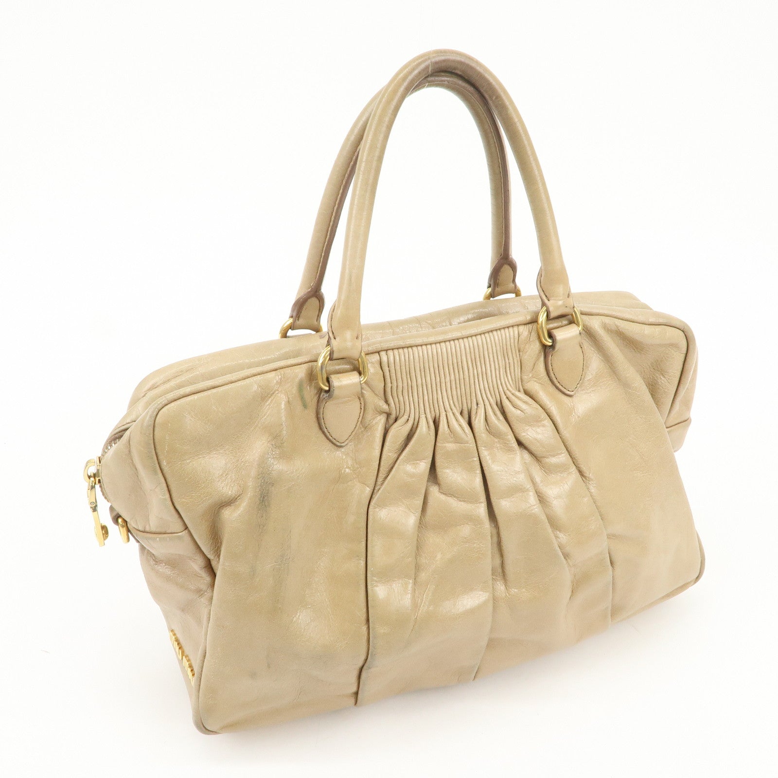 MIU MIU Logo Leather 2Way Bag Hand Bag Light Brown RL0048
