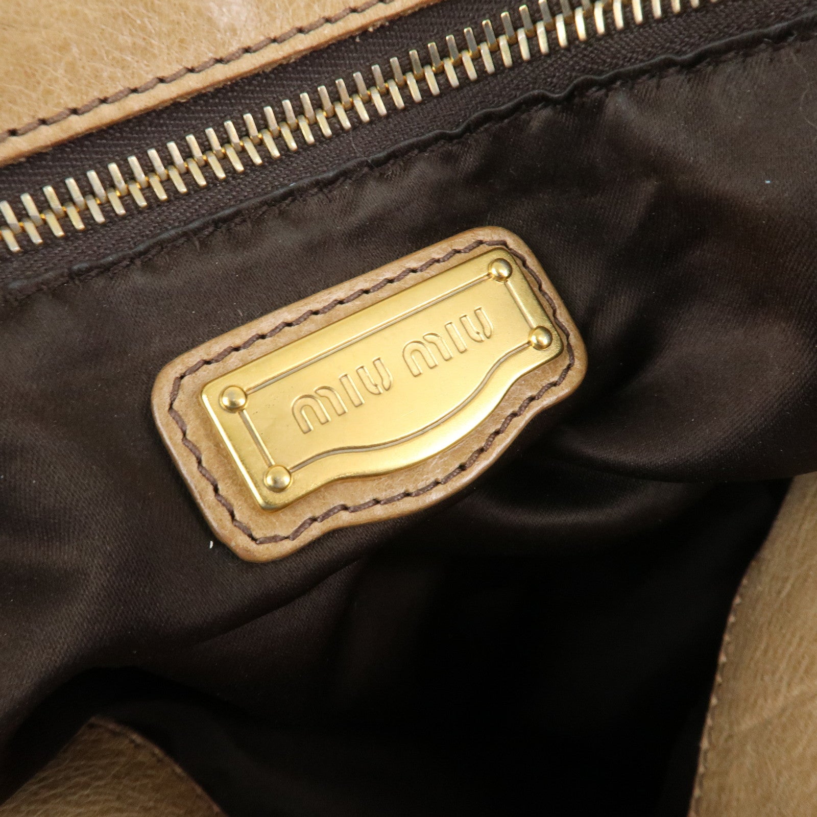 MIU MIU Side Ribbon Leather 2Way Hand Shoulder Bag Brown RT0438