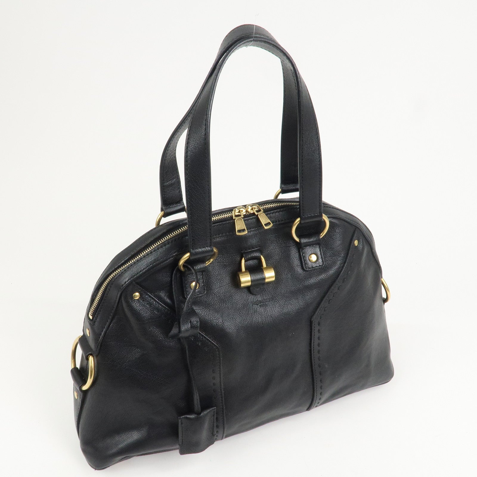 SAINT LAURENT PARIS Leather Muse Hand Bag Shoulder Bag Black