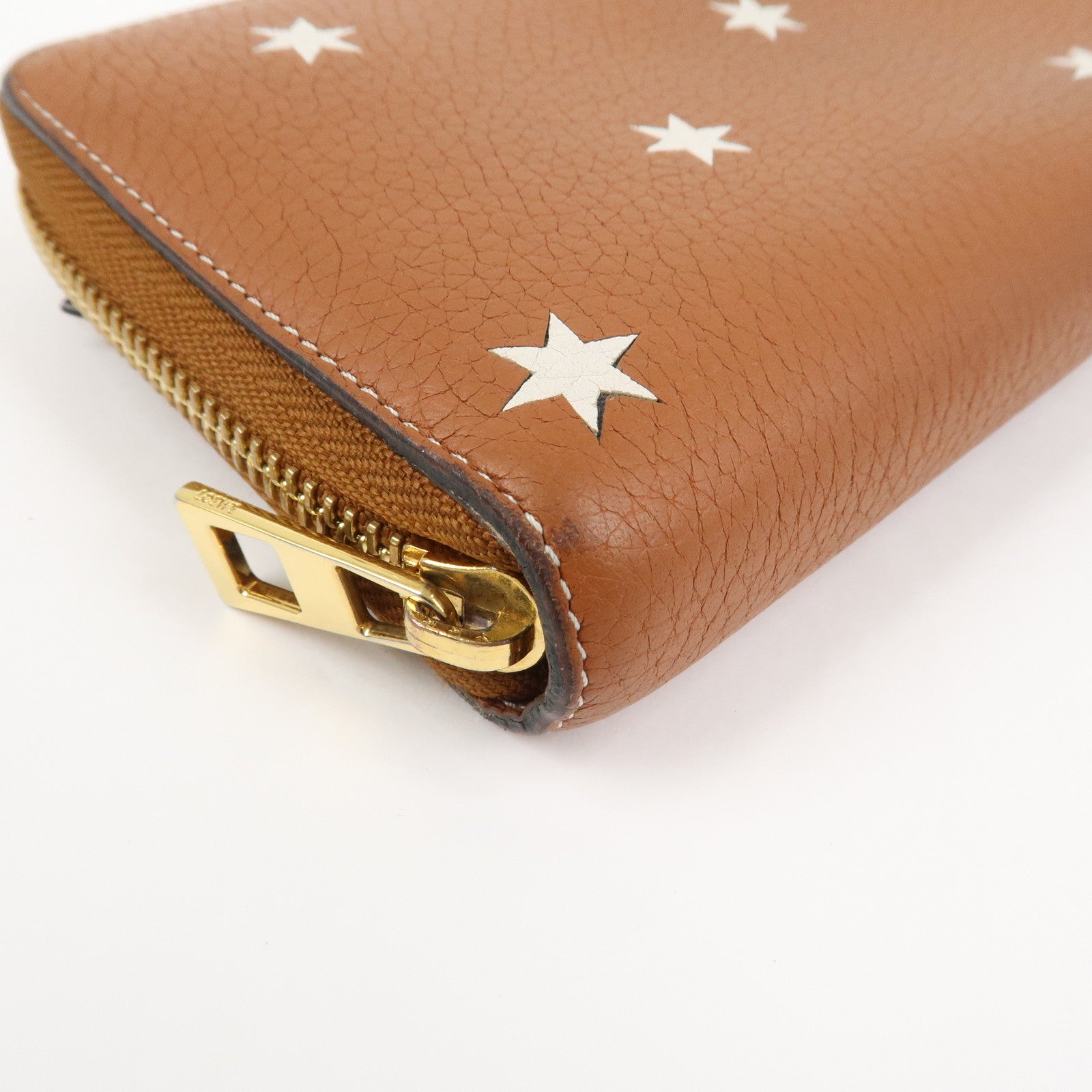 LOEWE Anagram Leather Round Zippy Wallet Long Wallet Camel