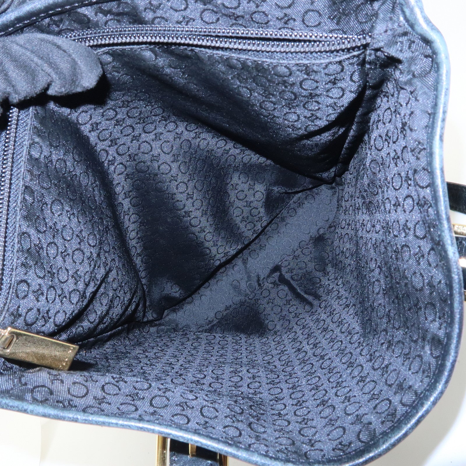 CELINE C Macadam Canvas Leather Tote Bag Shoulder Bag Black