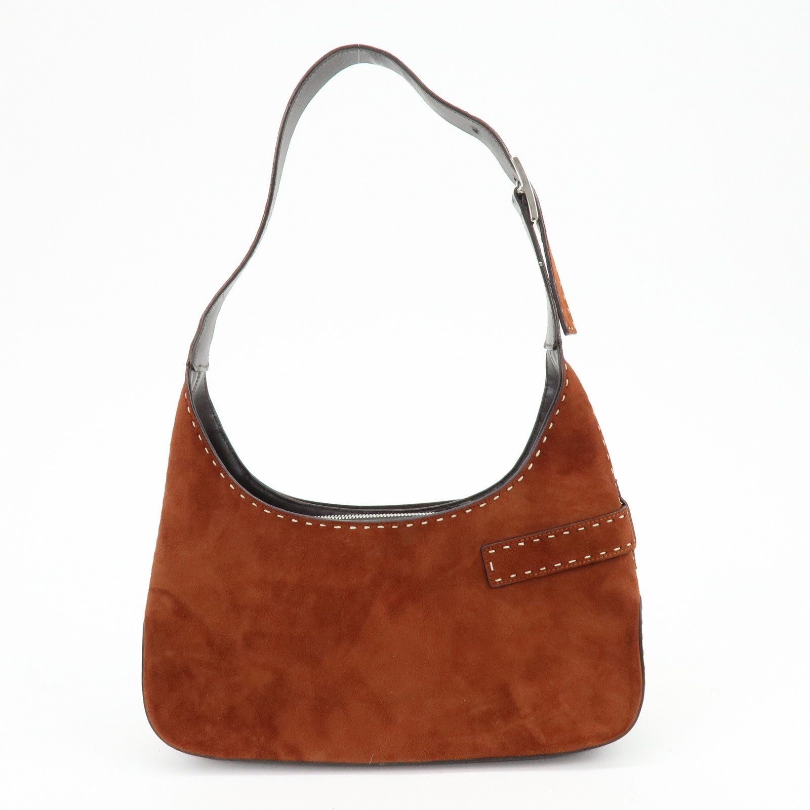 Ferragamo Gancini Suede Leather Shoulder Bag Hand Bag Brown Beige