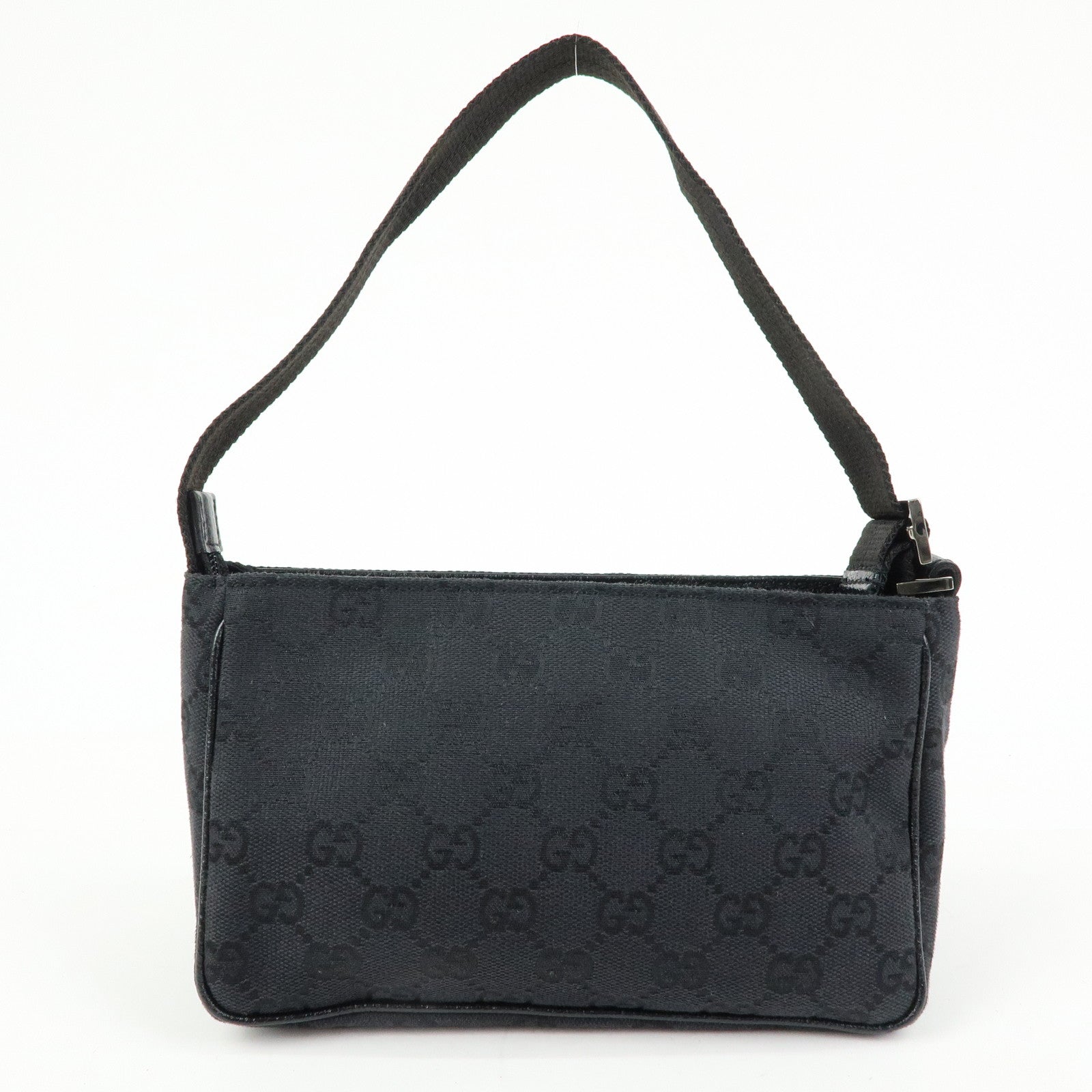 GUCCI Logo GG Canvas Leather Small Hand Bag Pouch Black 106644