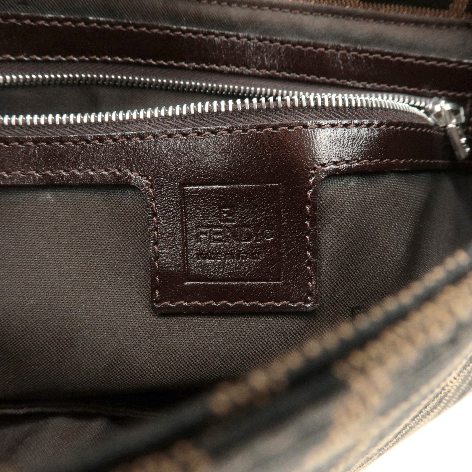 FENDI Mamma Baguette Zucca Canvas Shoulder Bag Black Brown 26421 Used