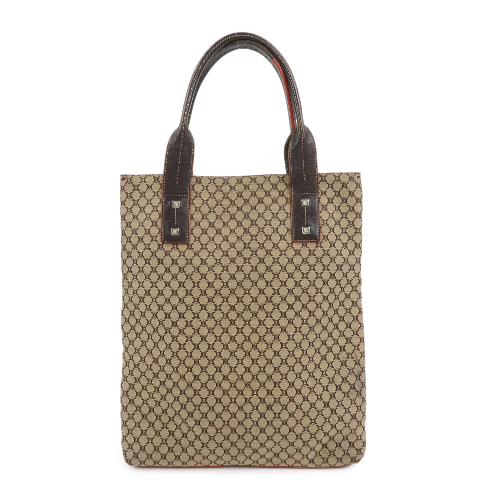 CELINE Macadam Canvas Leather Tote Bag Shoulder Bag Beige Brown