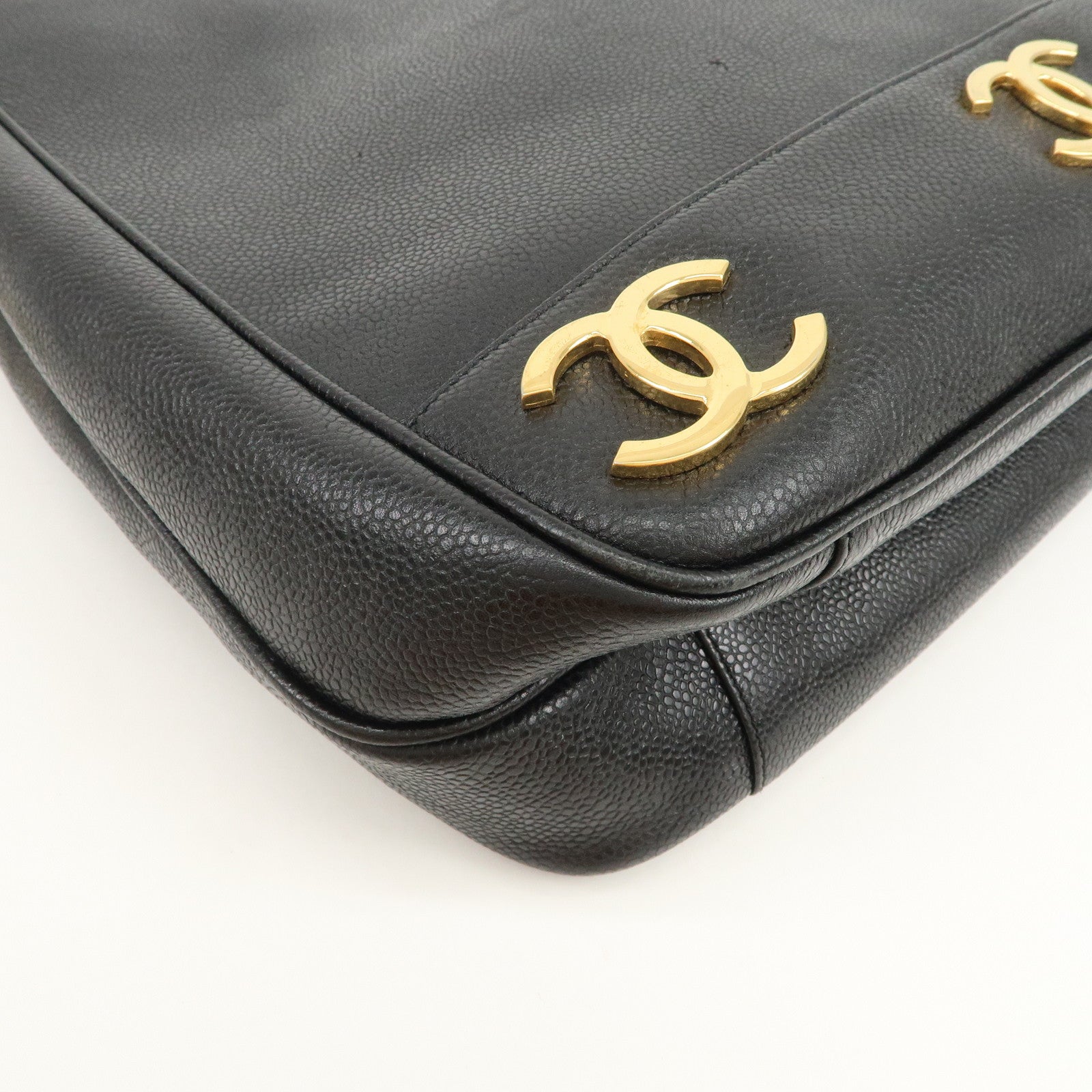 CHANEL Triple COCO Mark Caviarskin Shoulder Bag Tote Bag Black