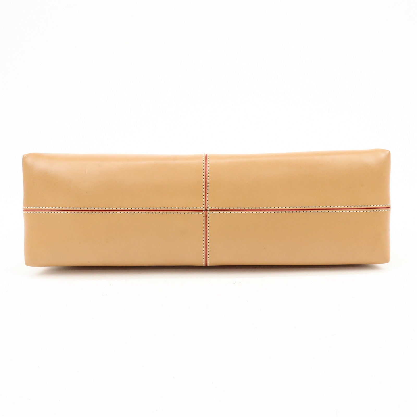 TOD'S Leather Stitched Shoulder Bag Hand Bag Camel