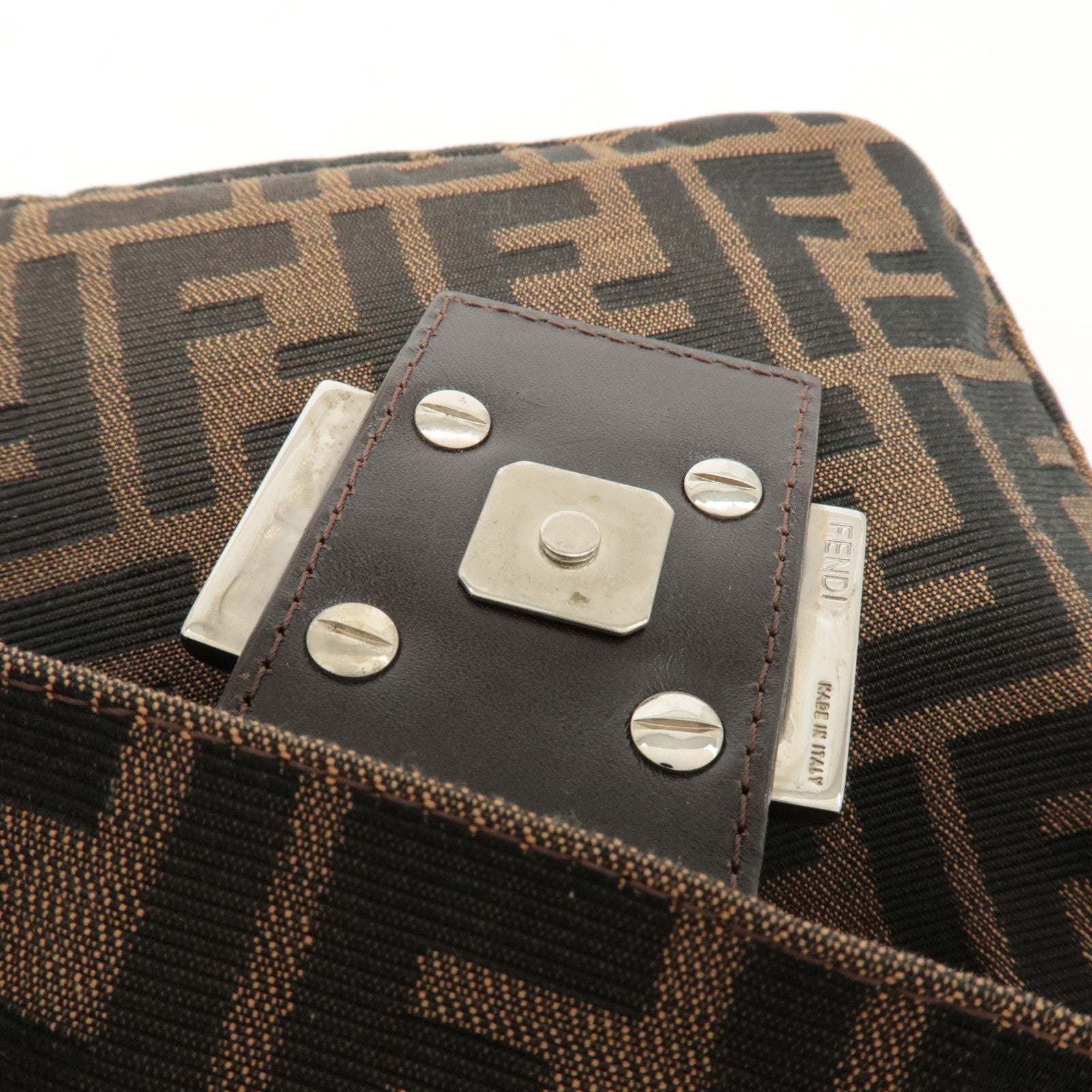 FENDI Mamma Baguette Zucca Canvas Shoulder Bag Brown Black 26424 Used