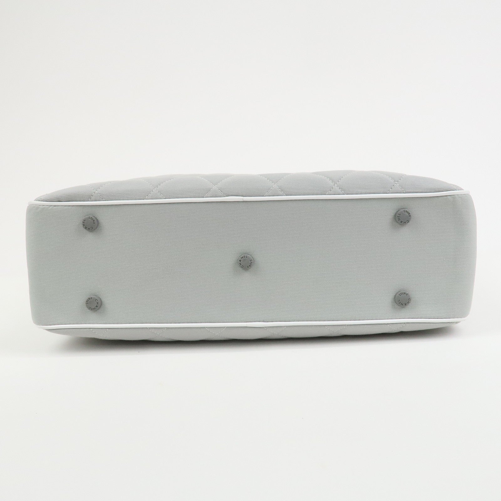 CHANEL Sports Line COCO Mark Canvas Leather Hand Bag Gray White