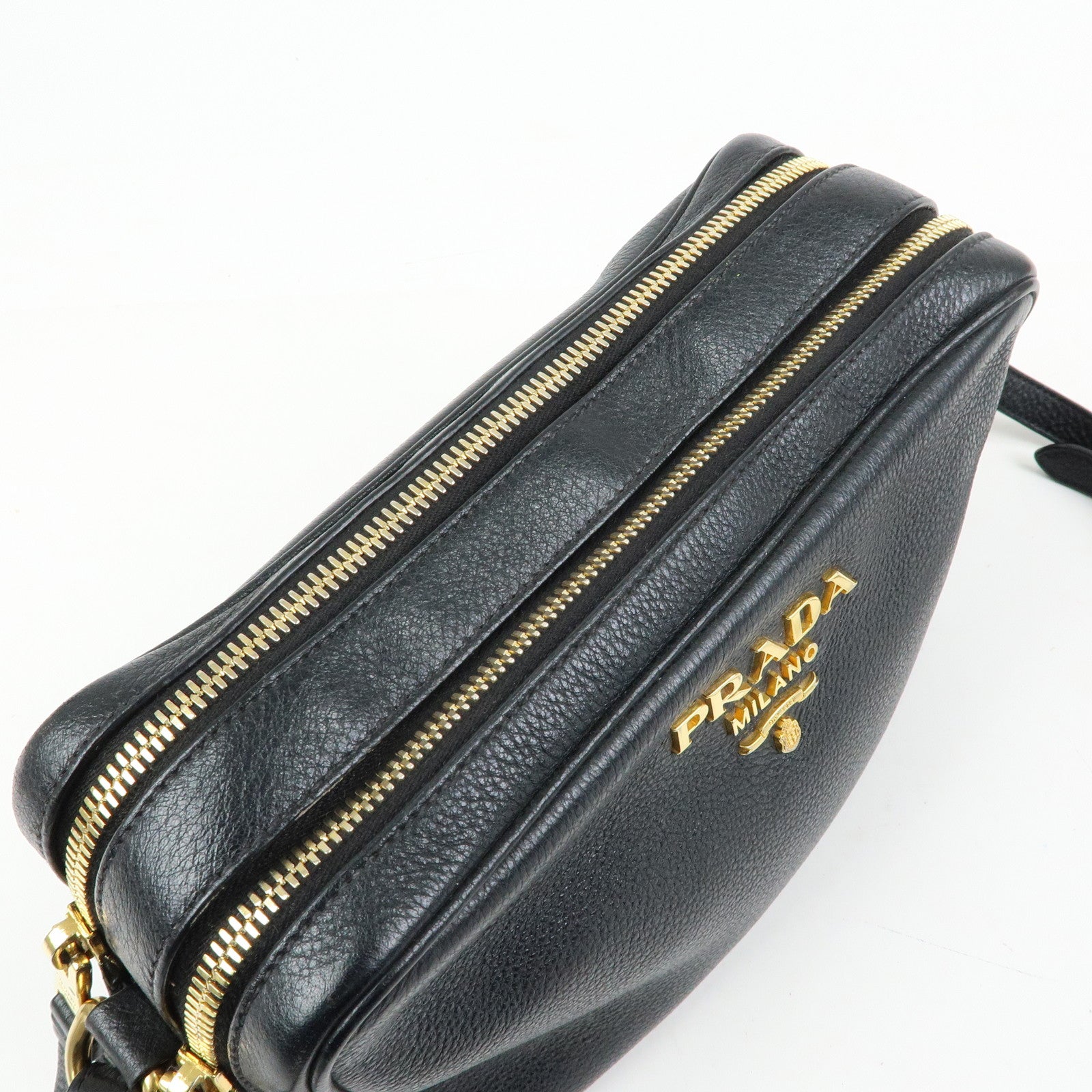 PRADA Logo Leather Shoulder Crossbody Bag Black 1BH079