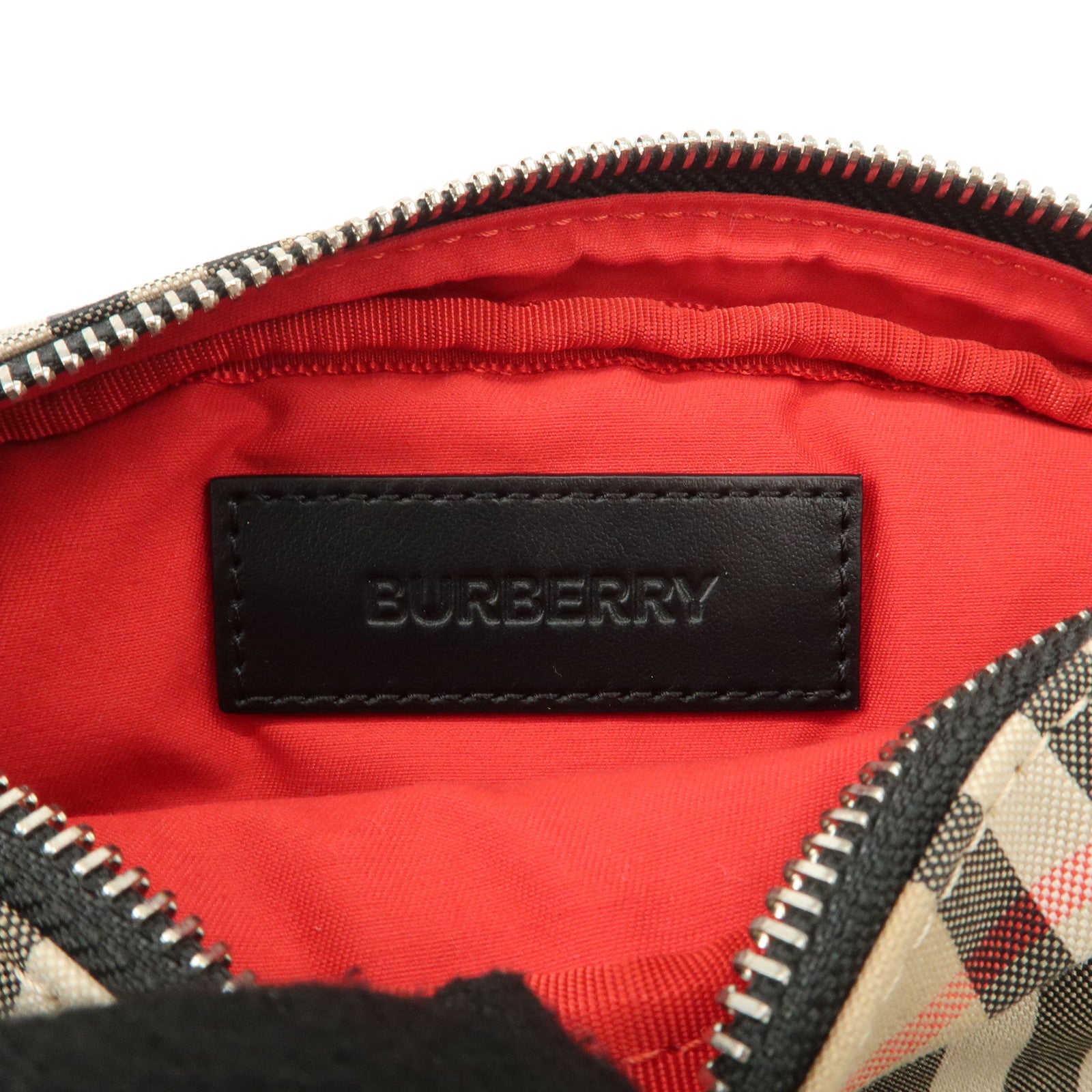BURBERRY Leather Canvas Waist Bag Nova Plaid Beige Black Used
