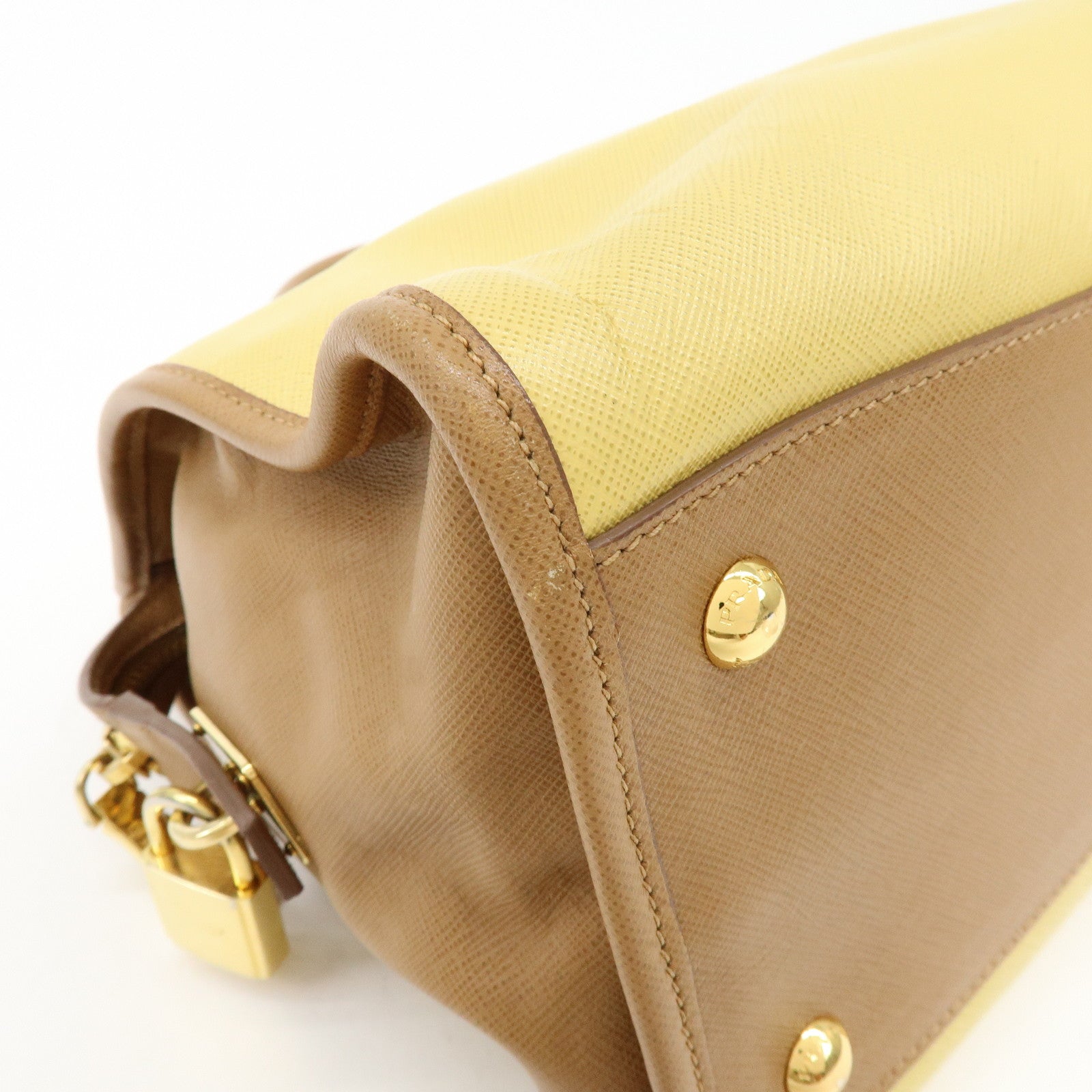PRADA Triangle Logo Saffiano Leather Boston Bag Mustard Light Brown