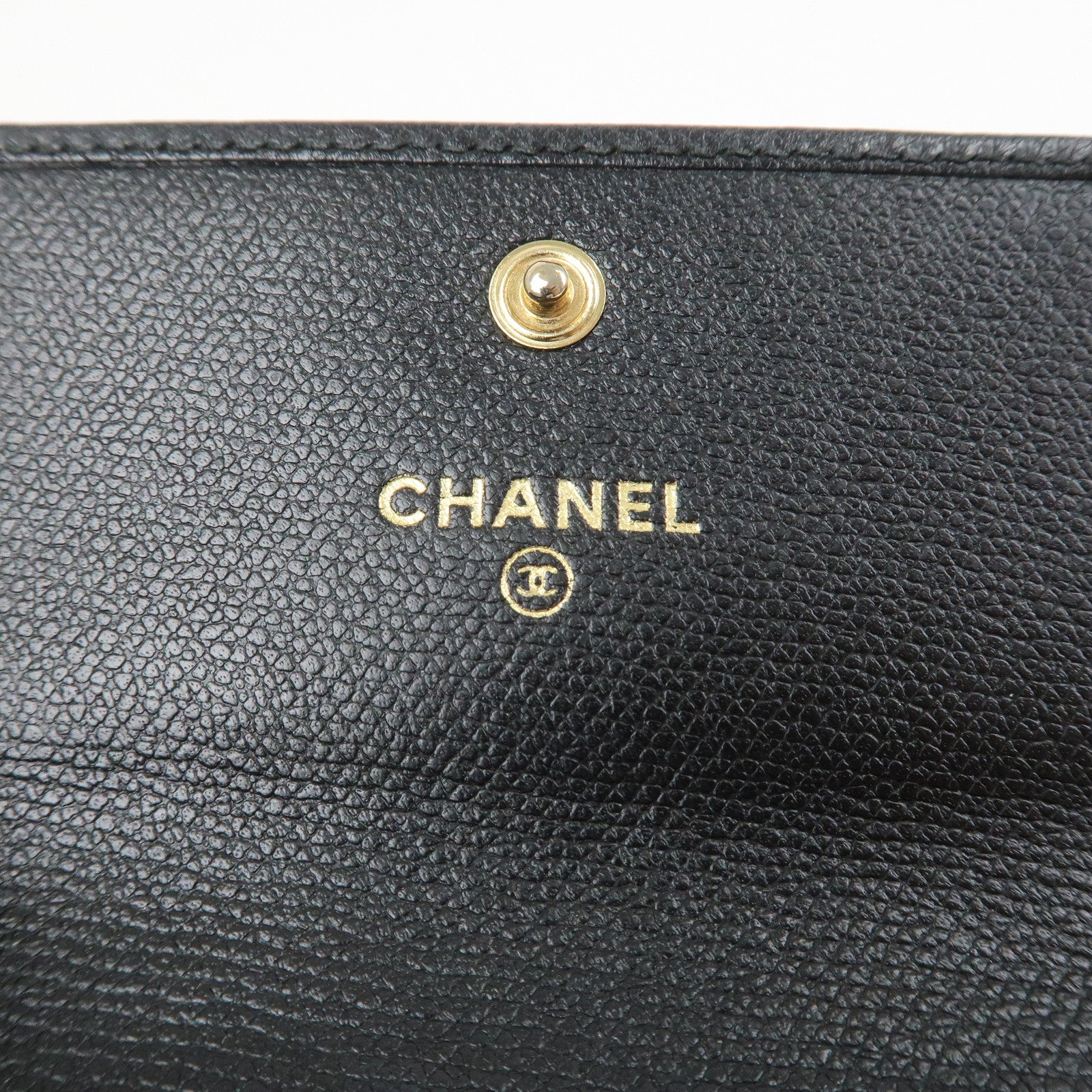 CHANEL COCO Button Leather W Hook Compact Wallet Black A20902